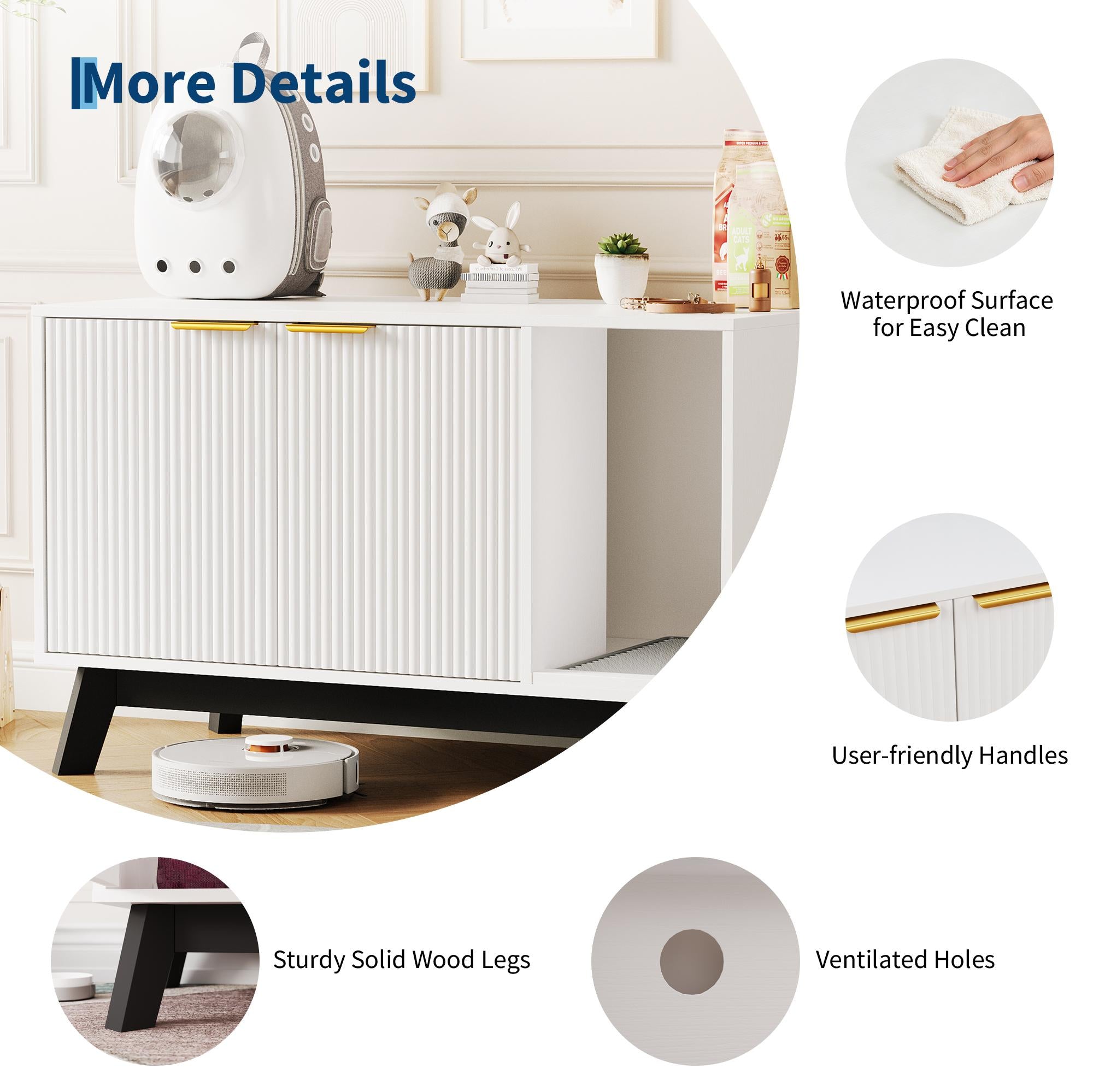 Garvee Cat Litter Box Enclosure Hidden Litter Box Furniture with Scratch Pad Cat House Wooden Cat Washroom Cabinet 2-in-1 for Living Room, Hallway, White