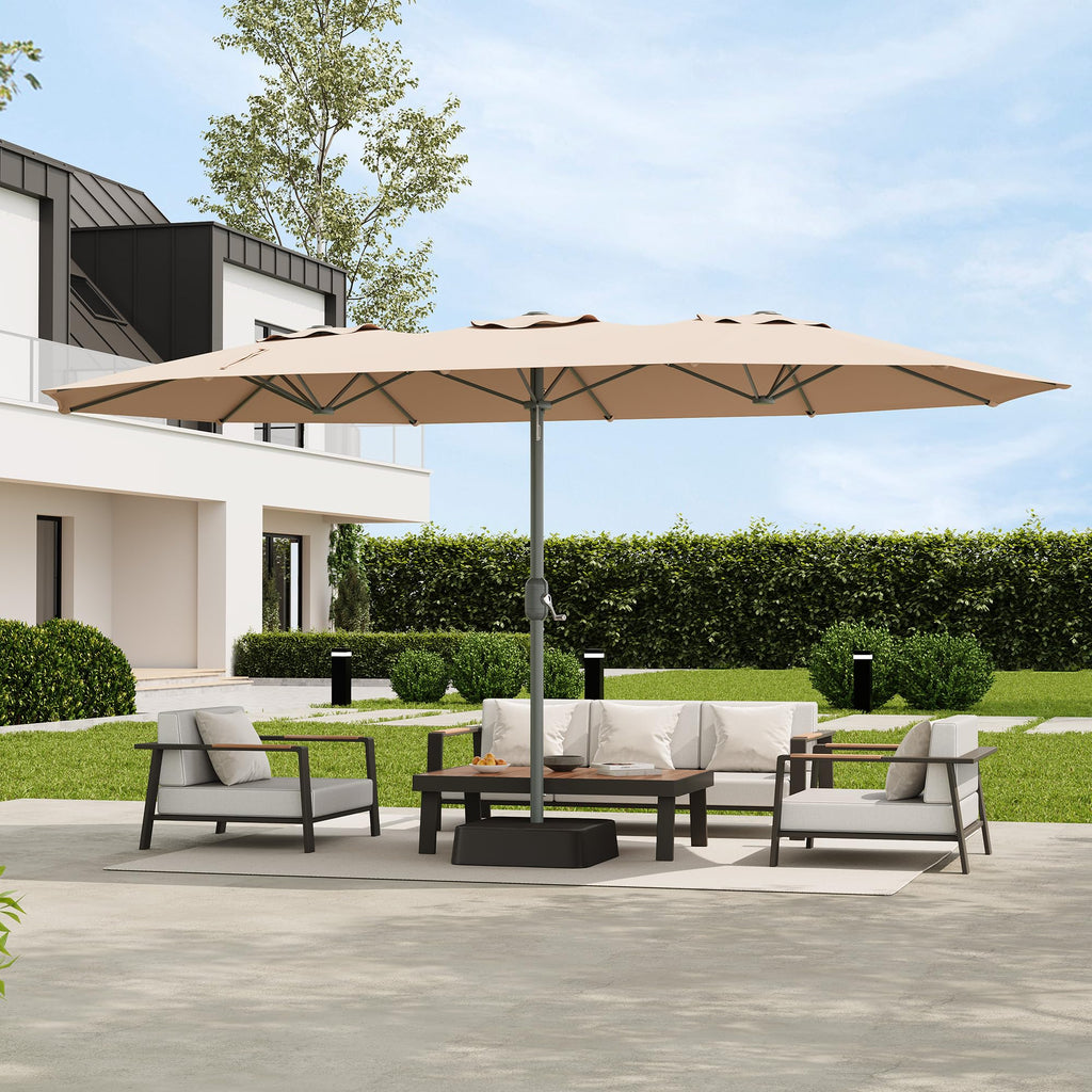 Garvee 9' × 15' Extra Wide Patio Umbrella, 12-Rib Iron Frame, Oxford Canopy, Khaki