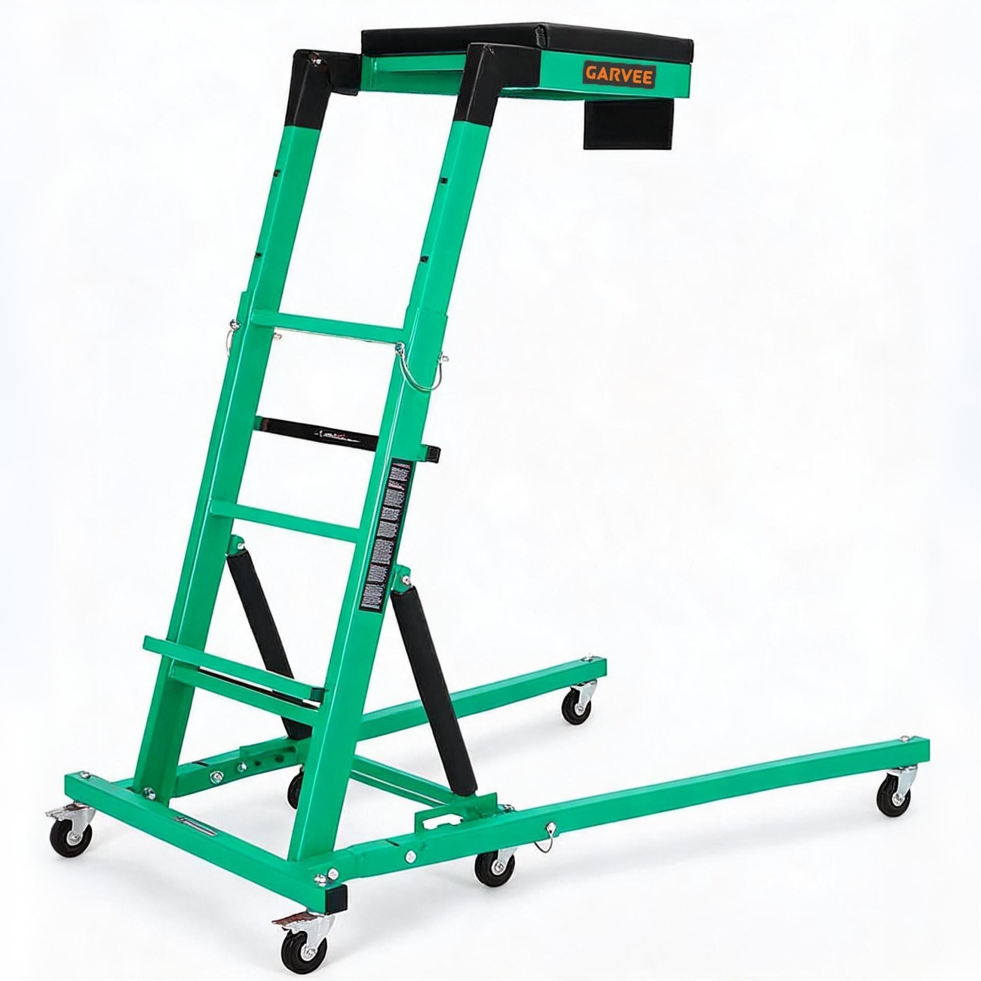 Garvee Heavy Duty Over-Engine Creeper for Mechanics – Adjustable Height 48-68 in, 400 lbs Capacity, Collapsible Design, 6 Swivel Casters, Thick Cushion, Tool Pouch – Ideal for Garage Workshop – Green Engineering (RAL 6024)