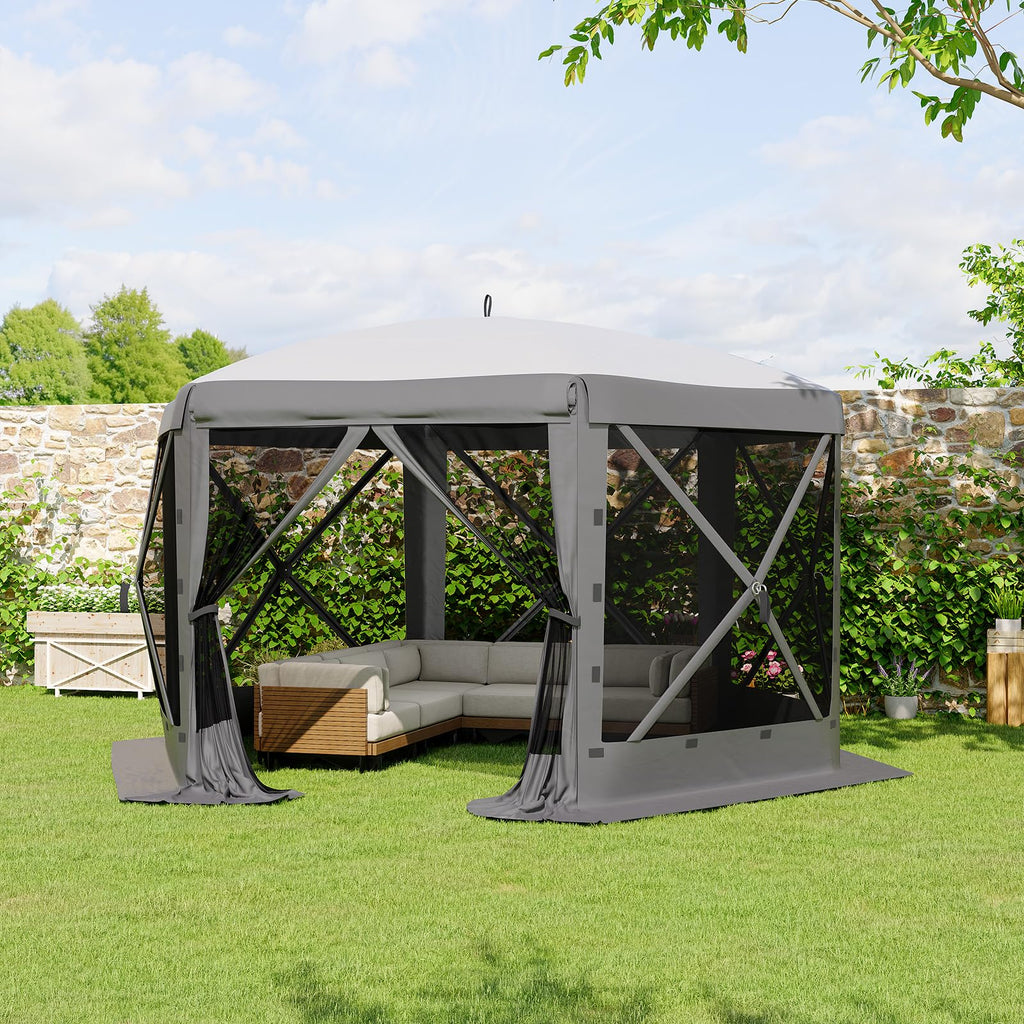 Garvee 13 × 13 ft Screen Tent, Instant Pop-Up Outdoor Canopy with 6 Removable Wind Panels, Mesh Walls & Carry Bag for Camping, Backyard and Patio, Grey