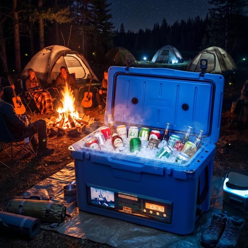Garvee Extra-Thick Insulated Camping Cooler 45qt - Portable Ice Chest Keeps Ice Up to 7 Days - Strap & Handle - Ideal for Food, Drinks, Beach, Picnic, Fishing, Boating - Blue - KUER-F-45 Blue 280C blue