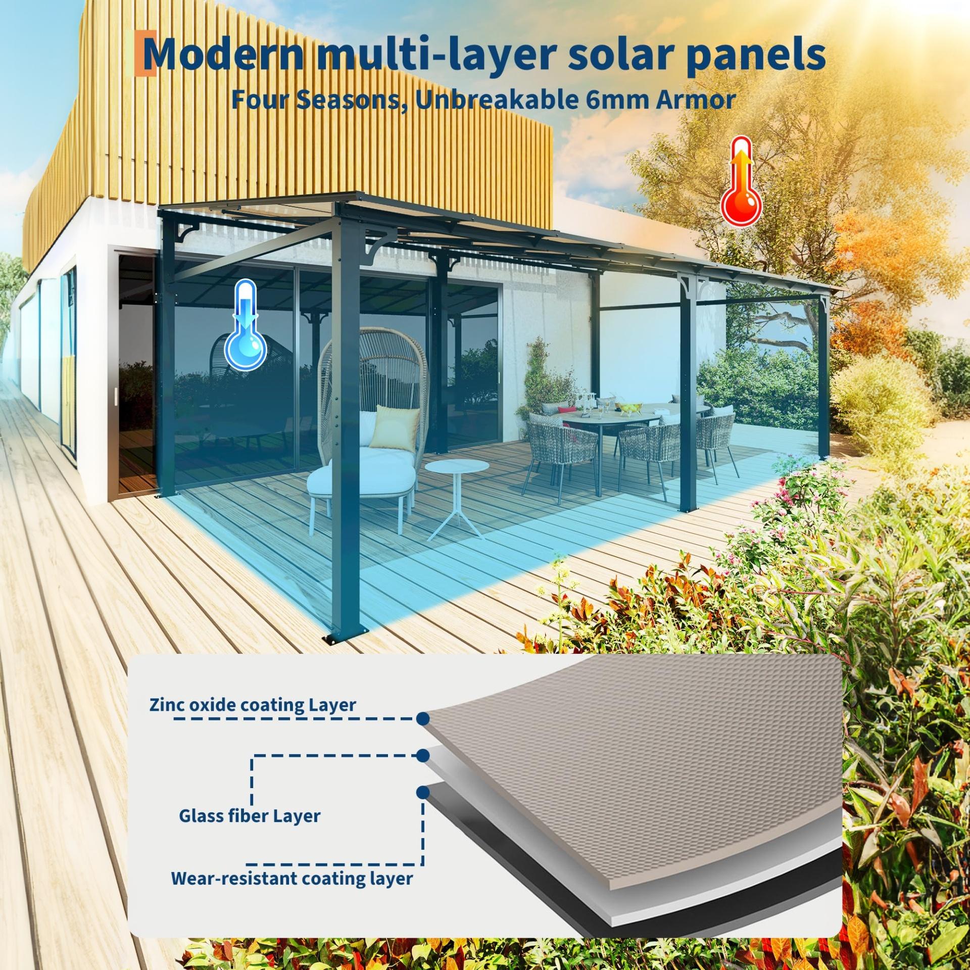 Garvee 12 x 20 ft Wall-Mounted Hardtop Gazebo, Lean-to Pergola with 6 mm UV-Resistant Polycarbonate Roof, Reinforced Aluminum Frame & Steel Columns for Patio, Deck & Backyard