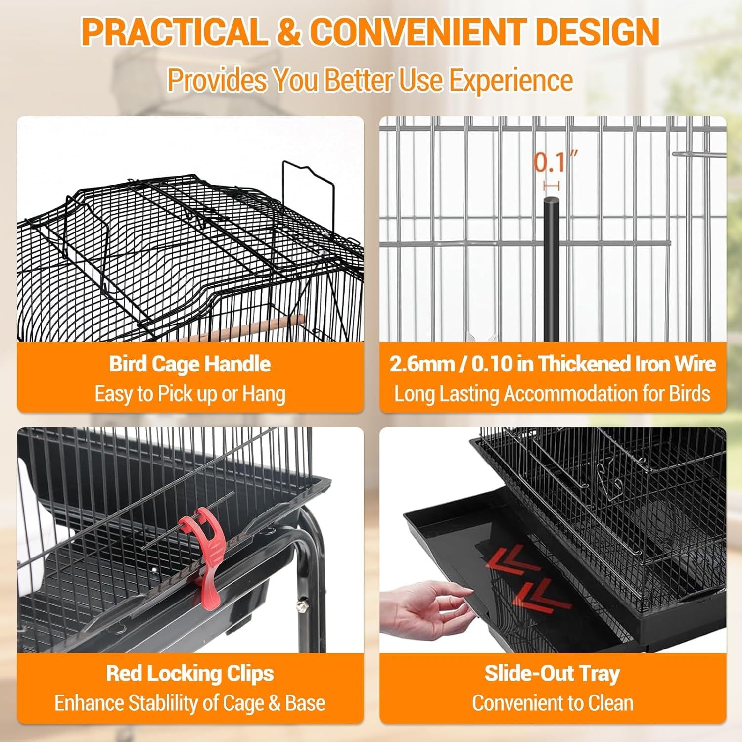 Garvee 59.5Inch Large Bird Cage, Metal Parakeet Cage with Rolling Stand, Parrot Cage, Feed Bowls for Parakeets, Cockatiel, Conures, Cockatoo