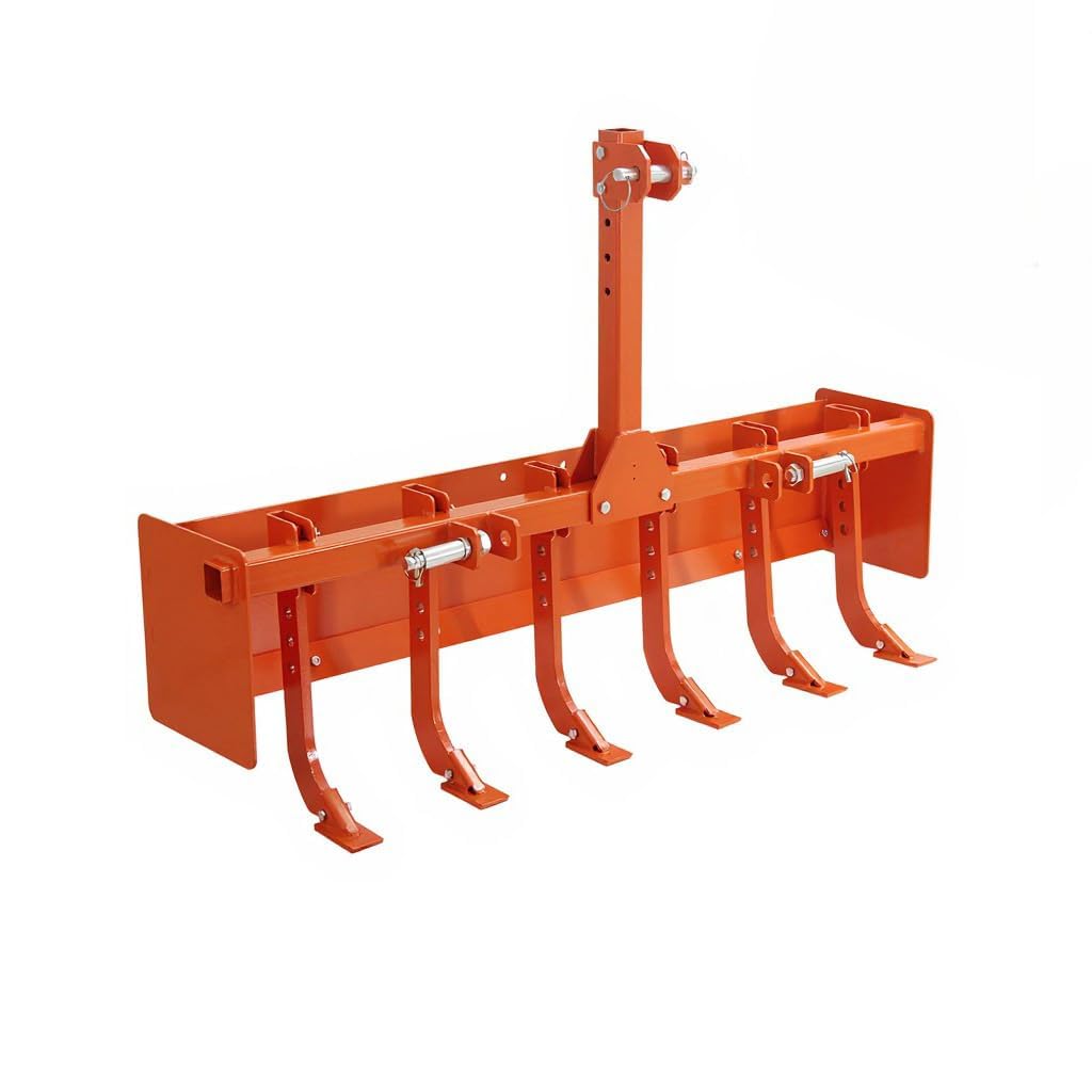 Garvee 55" Heavy Duty Box Blade for Tractor - 6 Adjustable Scarifier Shanks, 3-Point Hitch, Reinforced Carbon Steel, CAT-0 & 1 Compatible, Land Leveling