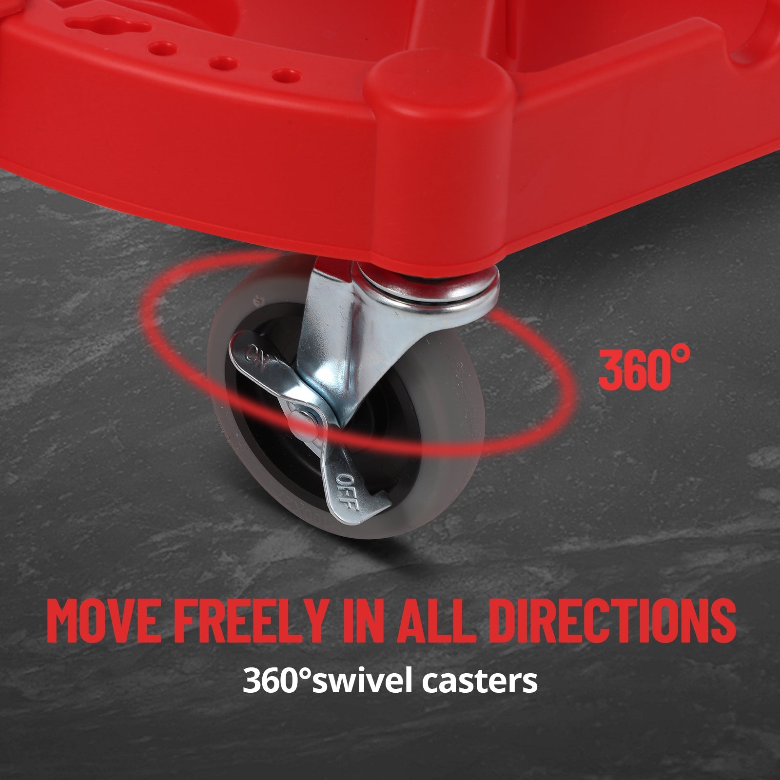 Garvee Heavy-Duty Adjustable Rolling Mechanic Stool, 300 lbs Capacity, 360° Swivel Wheels, Ergonomic Padded Seat with Short Backrest, Large Tool Tray, Water Bottle Holder, and Lifting Ring, Red