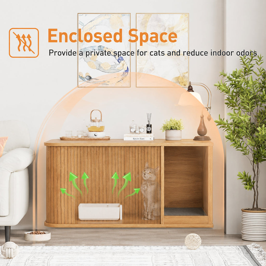 Garvee Modern Cat Litter Box Enclosure, Odor-Control Hidden Cat Washroom Furniture for Living Room, Bedroom, Natural