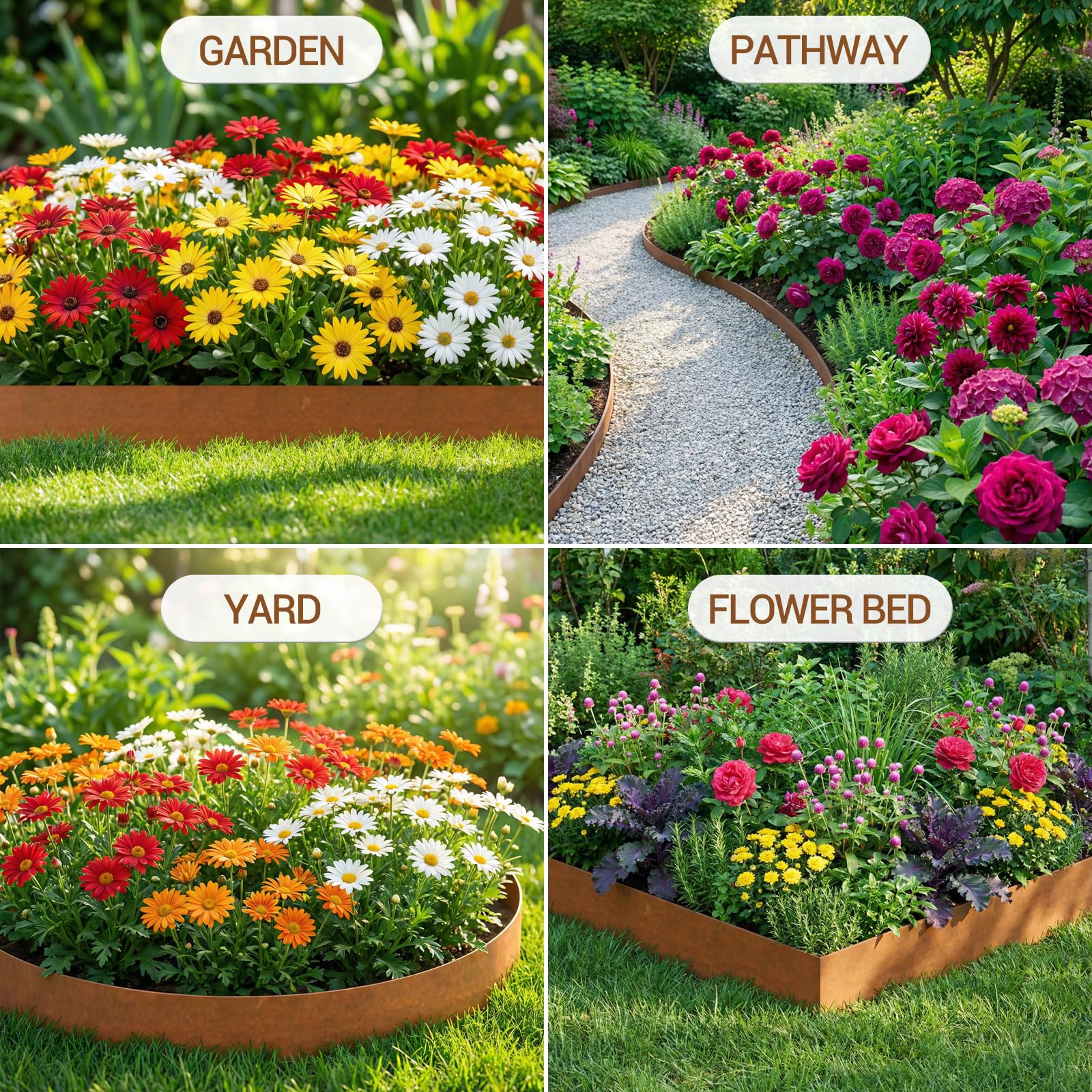 Garvee Heavy Duty Galvanized Steel Landscape Edging – 40" x 8" Flexible Hammer-in Metal Garden Edging, Rustproof Divider with Shark Spike Corrugated Teeth, Weather-Resistant, For Pathways, Raised Beds, Tree Surrounds – Pack of 6