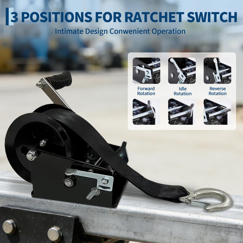 Garvee 3500lbs Heavy Duty Boat Trailer Winch with 33FT Strap, Dual-Speed 4:1/8:1 Gear Ratio & 2-Way Ratchet, Professional Hand Crank Winch for Pulling Boat, Trailer, Truck, RV, ATV, Jet Ski
