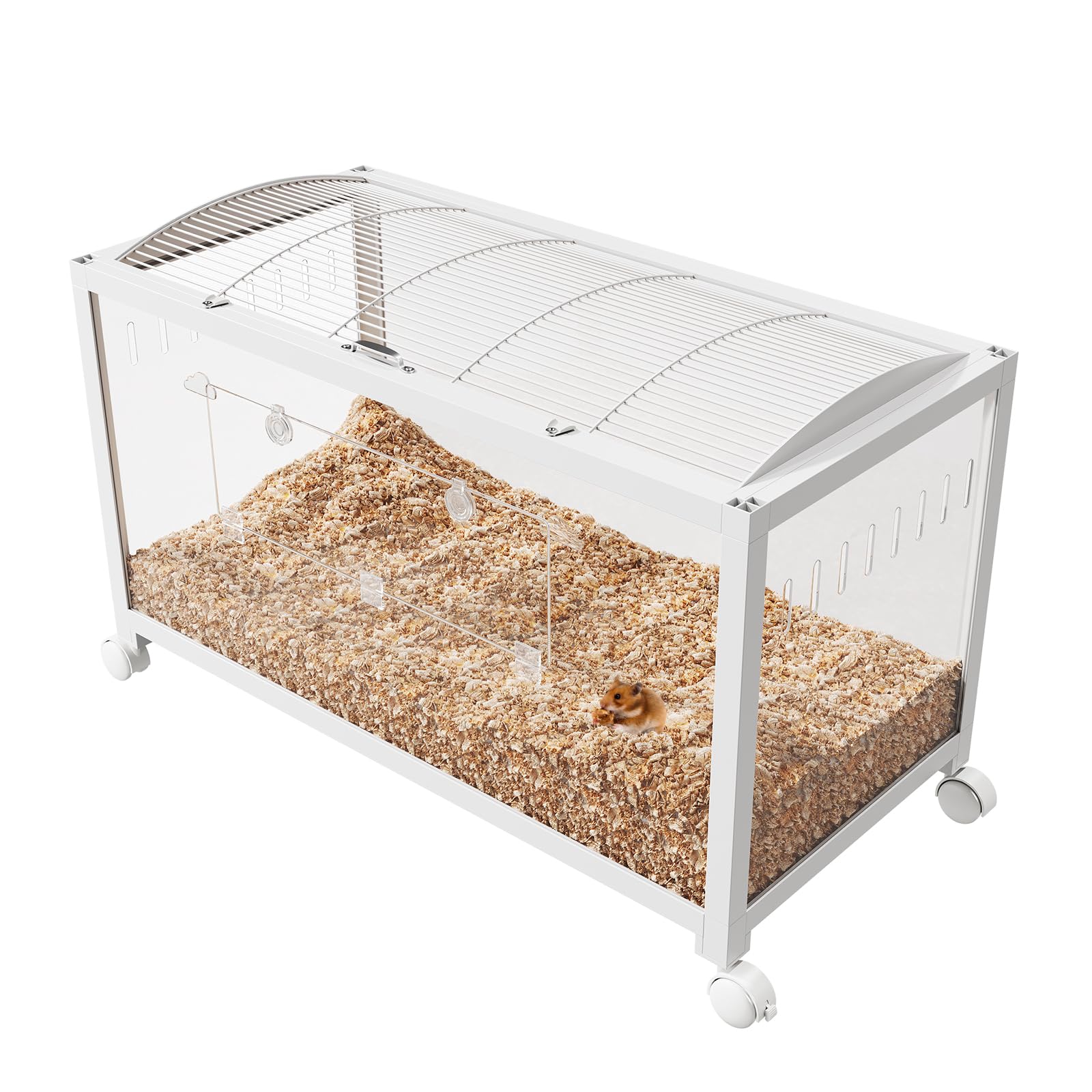Garvee Large Hamster Cage, 3-Tier Gerbil Cages with Running Wheel, Water Bottle, Food Bowl, Ramps, Portable Hamster House with 7" Deep Glass Bottom for Syrian, Hamster, Gerbils (White)