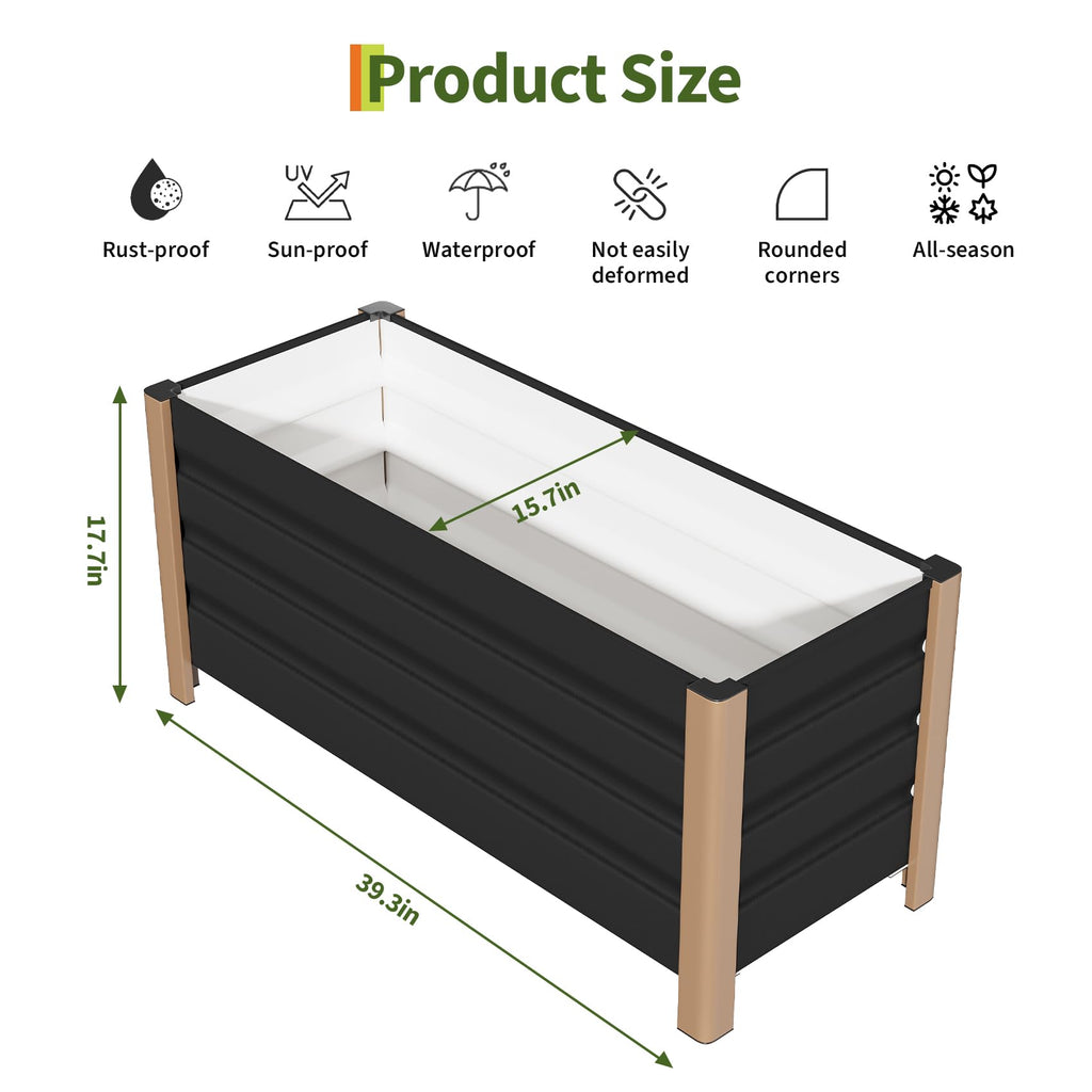 Garvee 3.3' × 1.3' × 1.5' Aluminum Raised Garden Bed, Deep Planter Box with Drainage Holes, Gray
