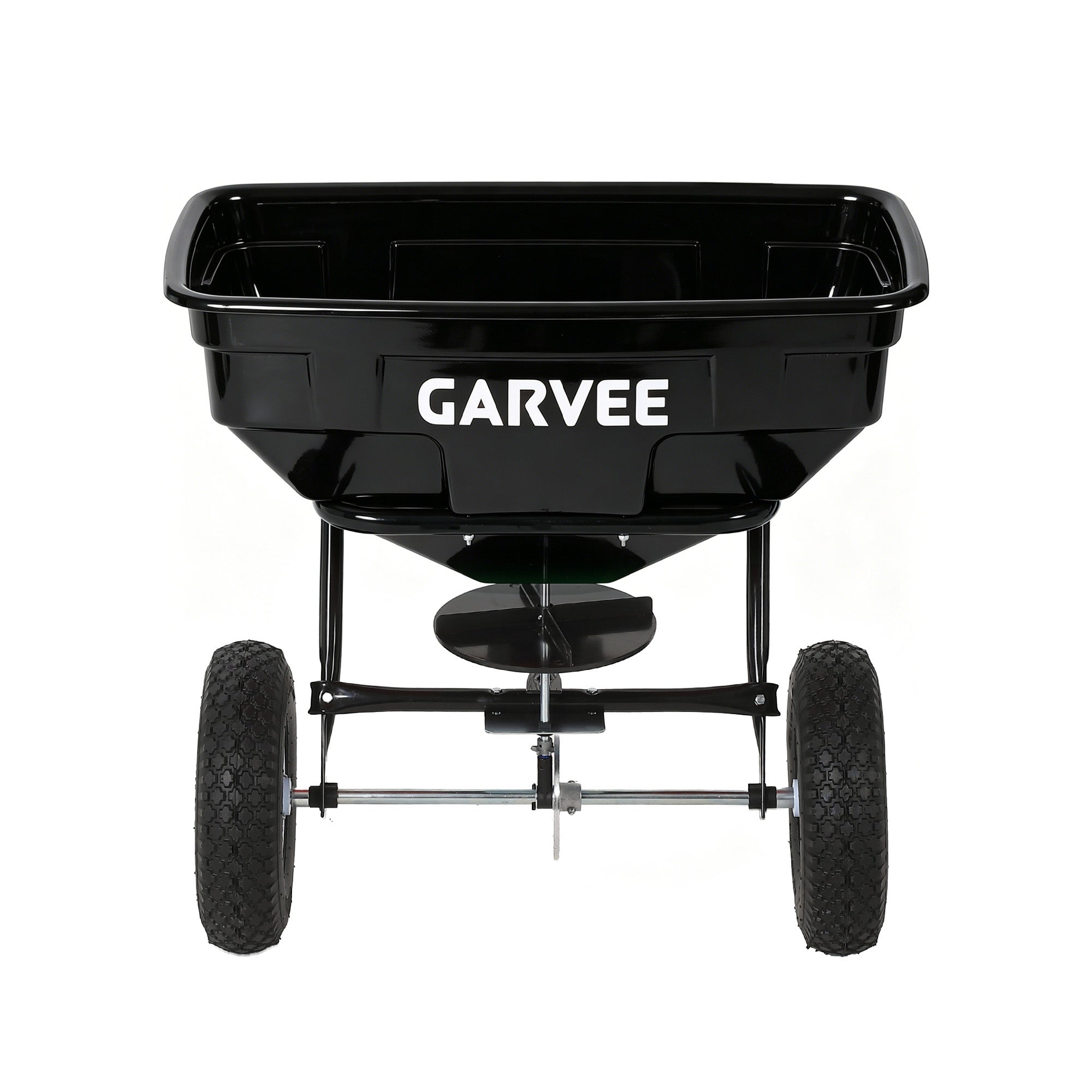 Garvee 130 lb Tow-Behind Broadcast Spreader, Heavy-Duty Lawn & Garden Spreader with 0–12 ft Coverage, Universal Hitch, 13" Pneumatic Tires & 20-Level Flow Control for ATV, UTV & Riding Mower, Black