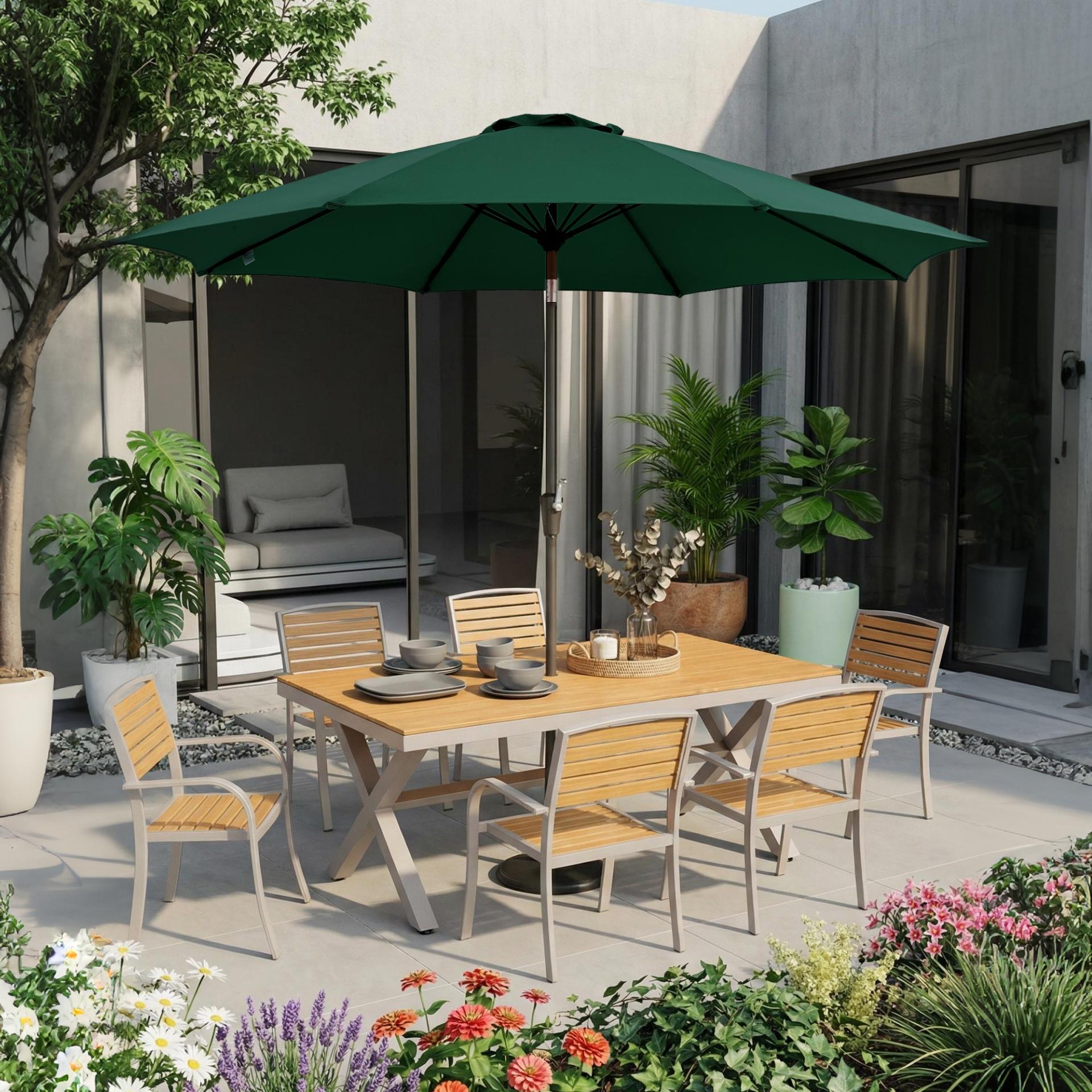 Garvee 9FT Outdoor Patio Umbrella, Outdoor Table Umbrella with Push Button Tilt and Crank, Market Umbrella with 8 Sturdy Ribs, UV Protection Waterproof for Garden Backyard Deck Pool, Dark Green