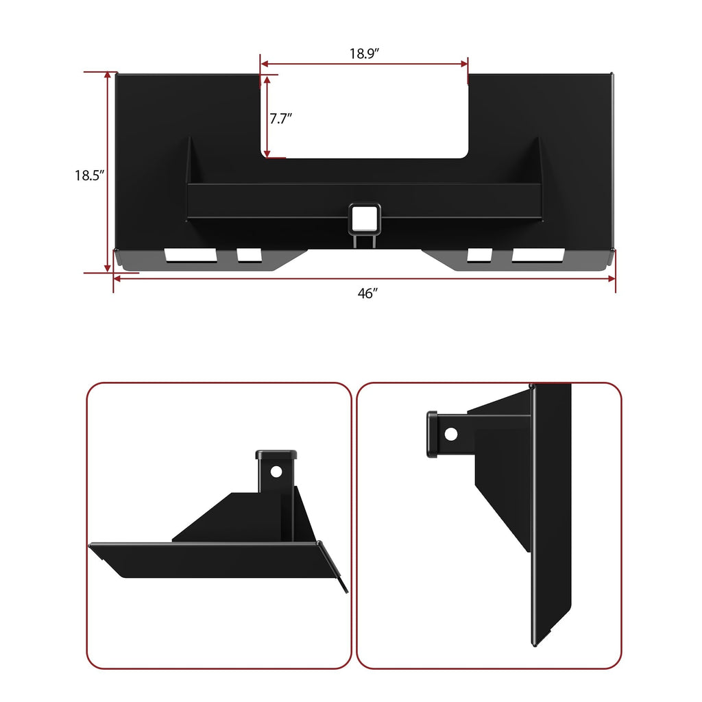 Garvee 1/4" Universal Skid Steer Mount Plate, 46" x 18" Steel Quick Attach Plate with 2" Receiver