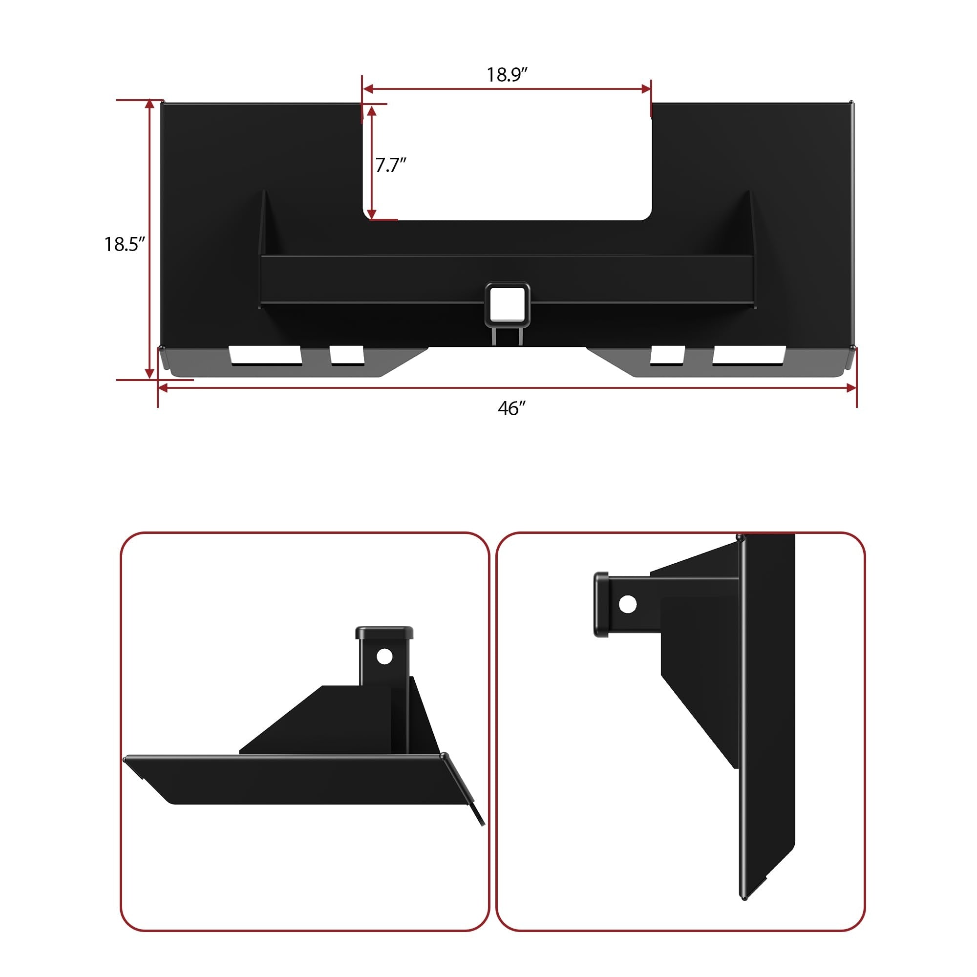 Garvee 1/4" Universal Skid Steer Mount Plate, 46" x 18" Steel Quick Attach Plate with 2" Receiver