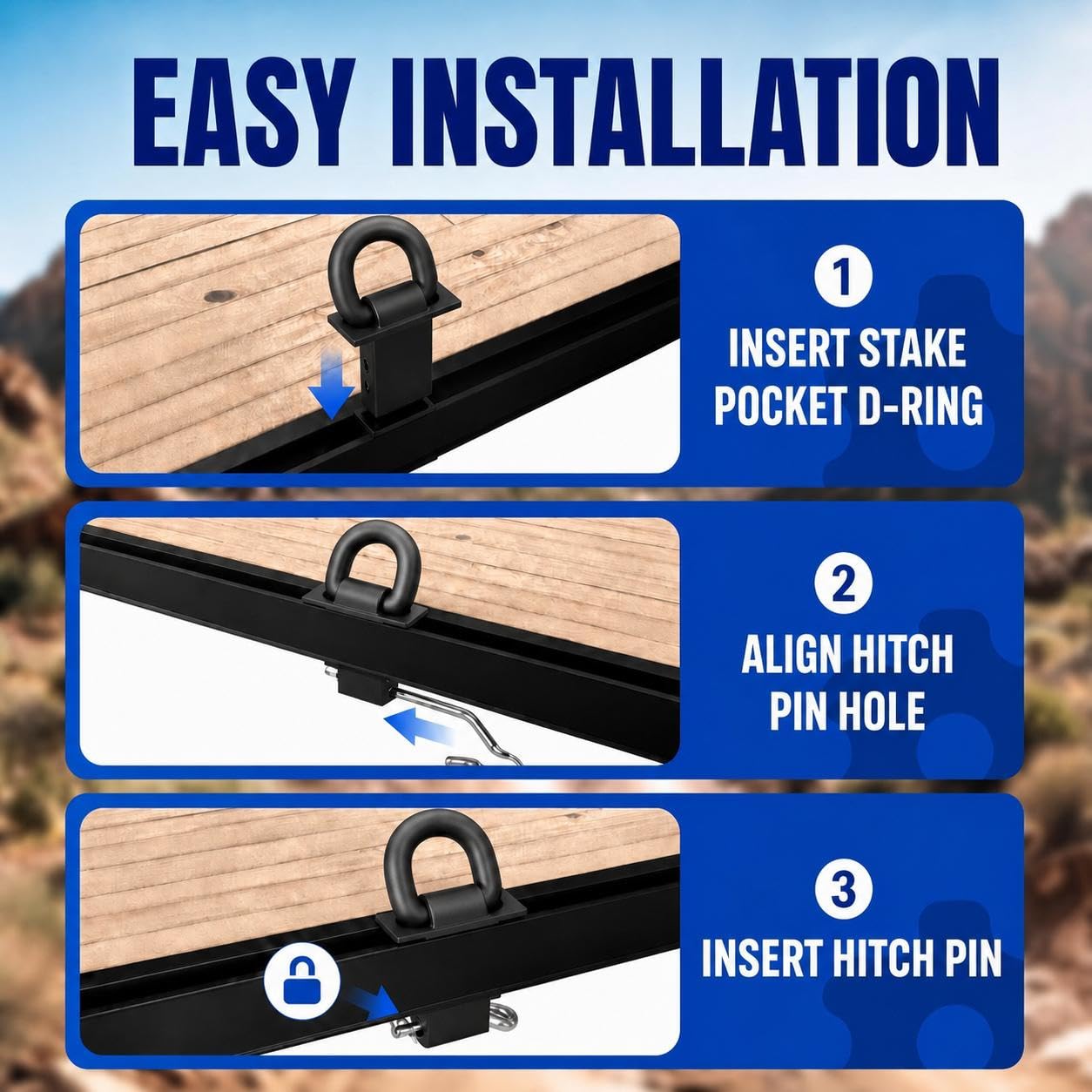 Garvee Heavy Duty 18,000lbs Removable Stake Pocket D-Ring Tie Down Anchors – 5/8" Hitch Pin, 4 Adjustable Holes, Anti-Loss Wire, Securement for Utility Trailers, Flatbeds, Cargo Trucks, Black, 5/8 Inch, 4 Pieces