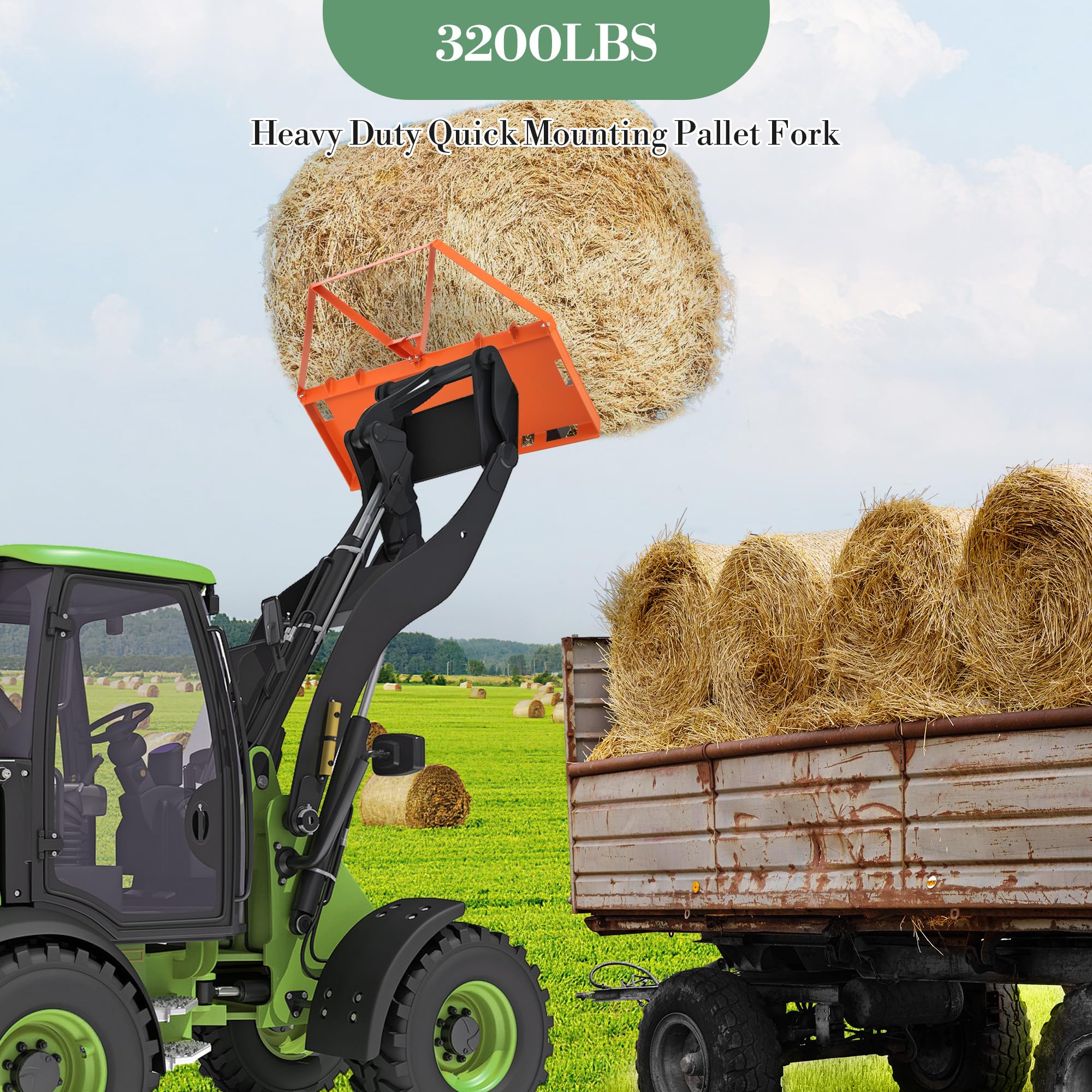 Garvee 46" Heavy-Duty Pallet Forks for Tractor & Skid Steer – 3200 lbs Capacity – Quick Attach Loader Fork Attachment – Global Farm Material Handling Tool – Color: Orange | Packed in Two