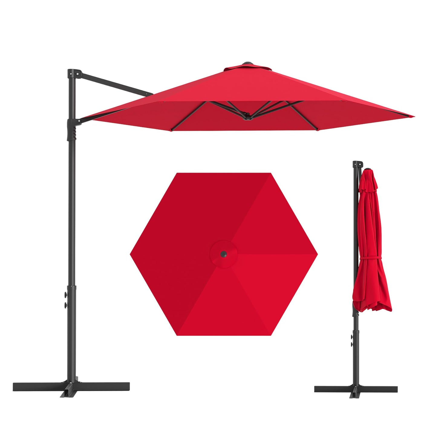 Garvee 9' Cantilever Patio Umbrella, 101.2" W × 94.5" H Offset Parasol with Vented Polyester Canopy for Patio, Red