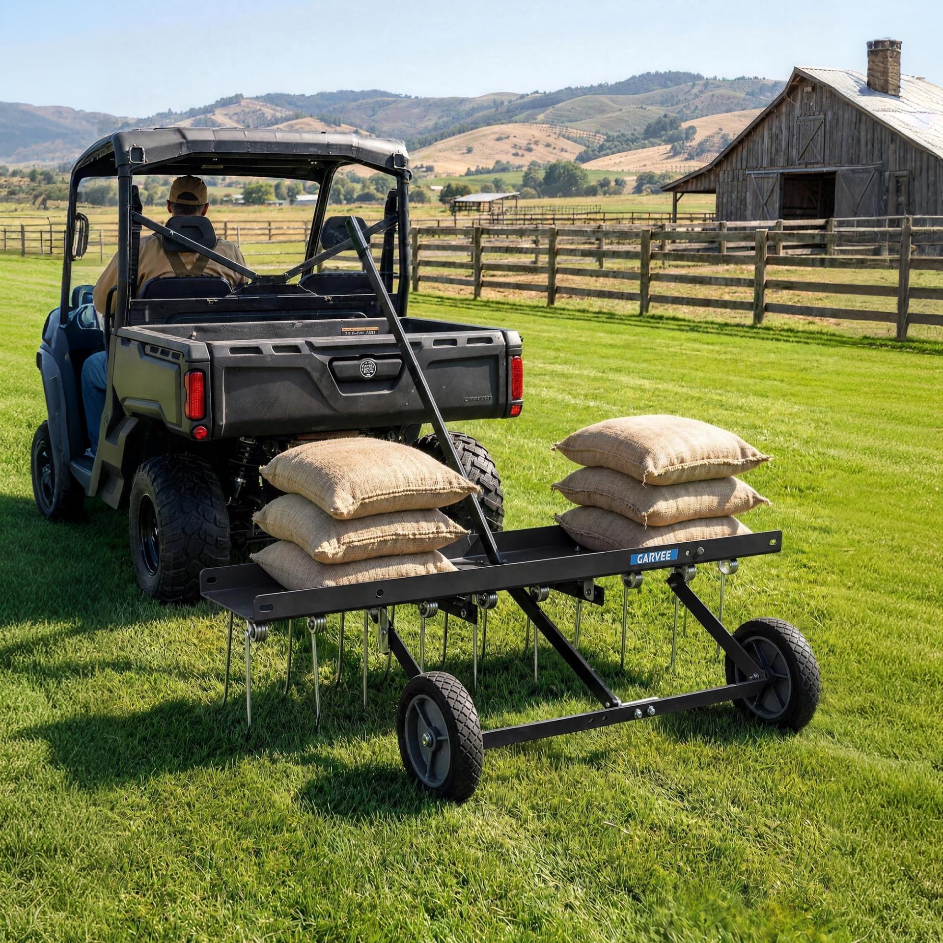 Garvee 40" Tow Behind Lawn Dethatcher, 20 Spring Steel Tines and Ballast Tray for Riding Mowers