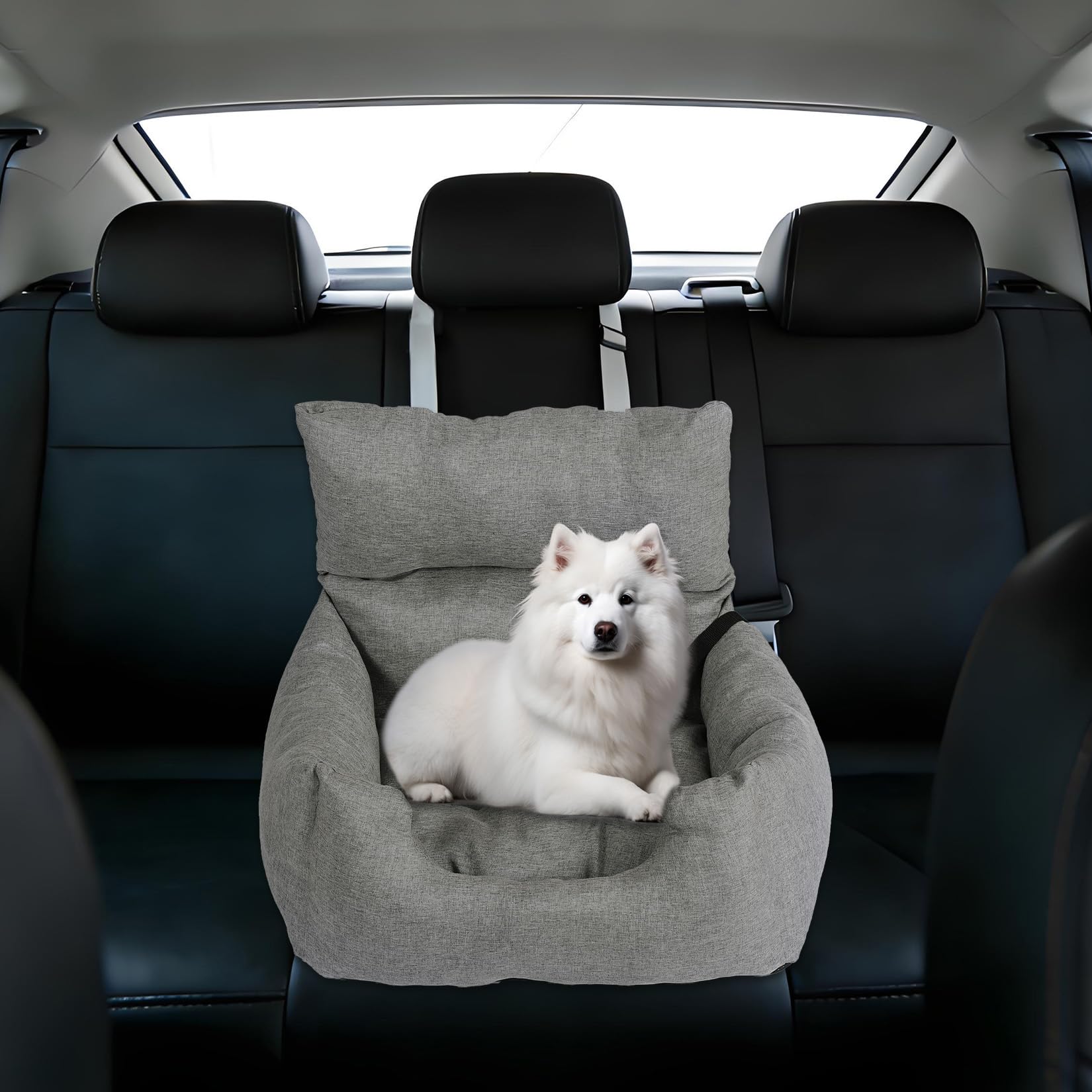 Garvee Dog Booster Car Seat Bed for Small Dogs Up to 18 LB, Portable Elevated Puppy Travel Car Seat with Tether & Reversible Cushion for Front and Back Use, Grey