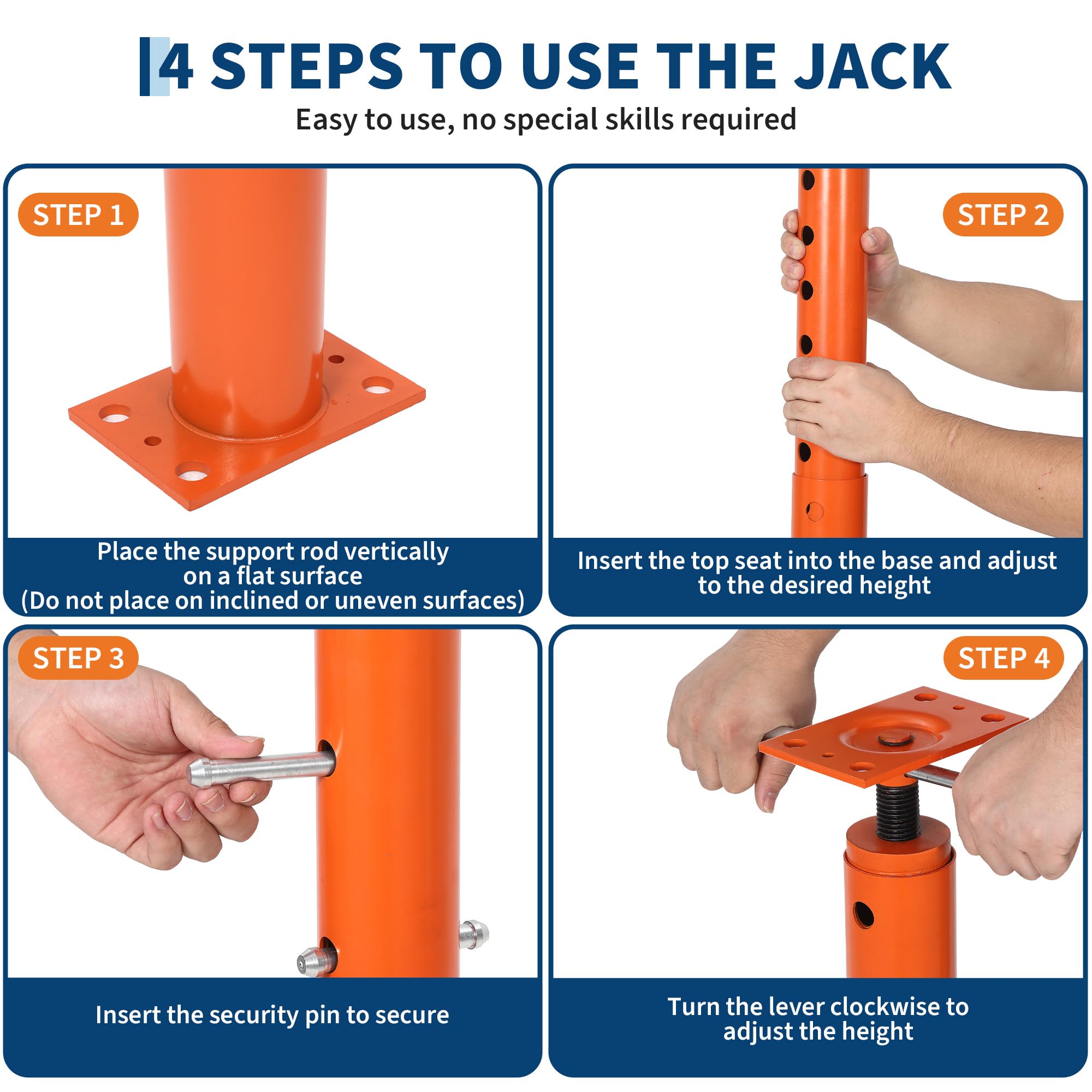 Garvee Heavy Duty Adjustable Floor Jack Post 2 Pack – 18,000 lbs Capacity – 53-93in Height Range – For Basement Joist, Beam Lifting & Leveling – Ideal for Construction & Repair – Orange-Red, 53-93in