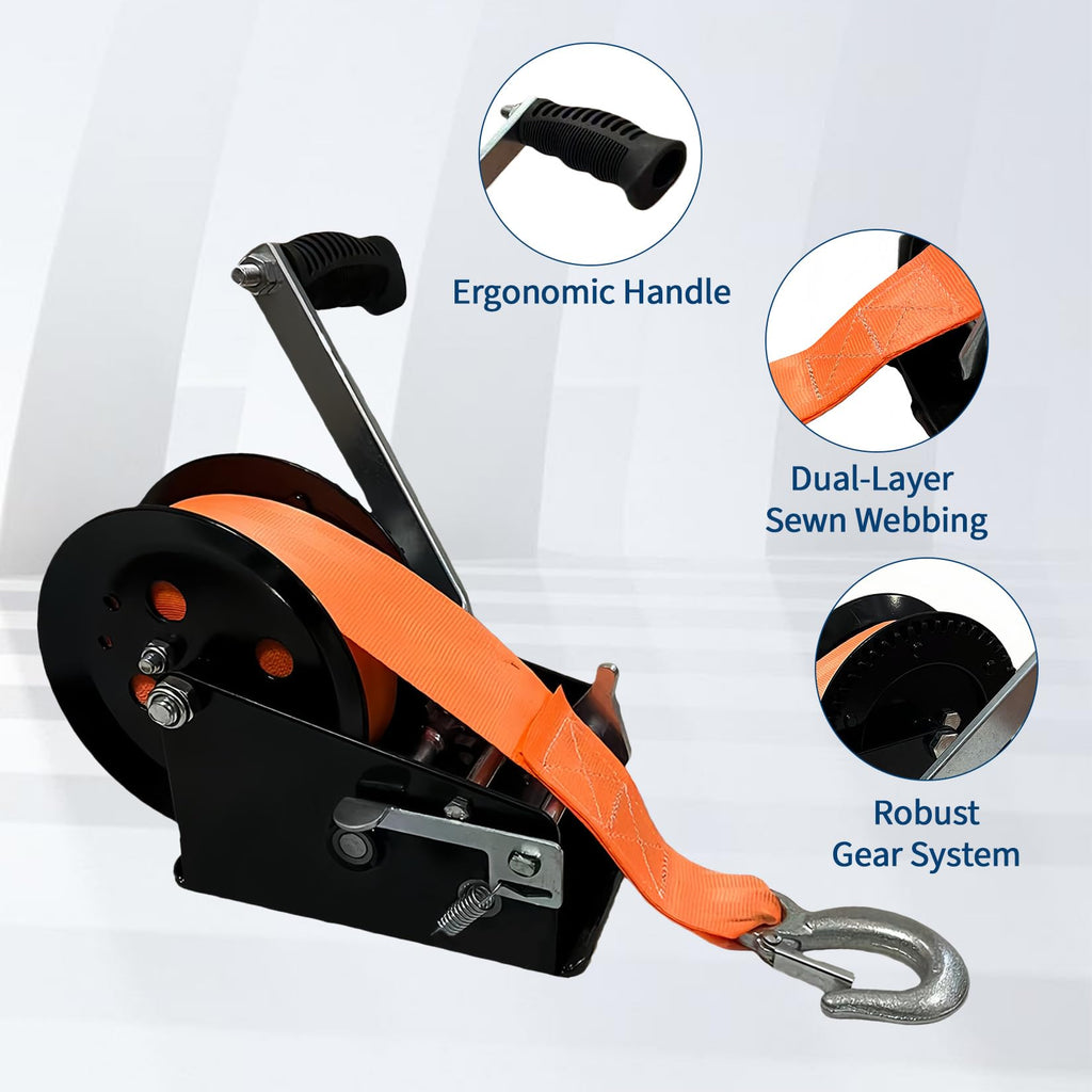 Garvee 3500lbs Heavy Duty Boat Trailer Winch with 33FT Strap, Dual-Speed 4:1/8:1 Gear Ratio & 2-Way Ratchet, Professional Hand Crank Winch for Pulling Boat, Trailer, Truck, RV, ATV, Jet Ski