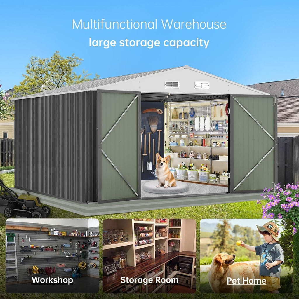 Garvee Large 12x10 FT Metal Outdoor Storage Outdoor Storage – Waterproof Steel Garden Outdoor Storage with Upgraded Frame – Double Lockable Doors, Weatherproof Storage for Patio, Backyard, Lawn & Tools – Color: System Default