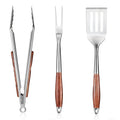 Garvee Heavy Duty Stainless Steel BBQ Grill Tool Set, 3-Piece with Heat Resistant Pear Wood Handles – Slotted Serrated Spatula, Meat Fork, Locking Tongs – Non-Slip Outdoor Grill Accessories for Barbecue, Camping – Color: Pear wood