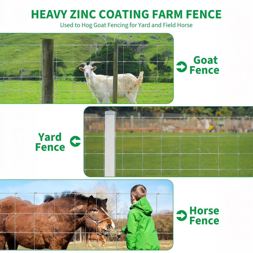 Garvee 4'x328'-Duty Galvanized Livestock Fence – Woven Wire, Hinge Knot, 14 Gauge – Secure Goats, Sheep, Hogs – Durable Farm & Pasture Perimeter Fencing
