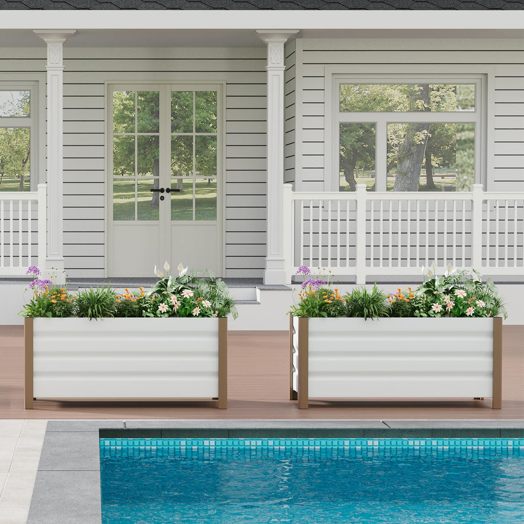 Garvee 2' × 1.3' × 1.5' Aluminum Raised Garden Bed, Deep Planter Box with Drainage Holes, Beige