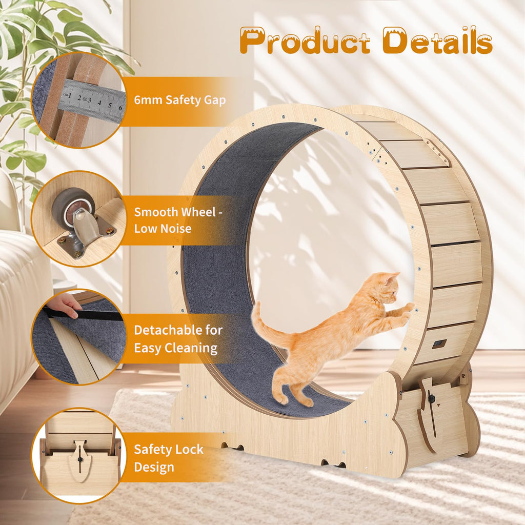 Garvee 39.4 Inch Cat Exercise Wheel for Indoor Cats, Large Cat Treadmill Wheel with Detachable Carpeted Runway, Versatile Cat Toy Running Wheel Treadmill, Pet Activity Center for Weight Loss Health