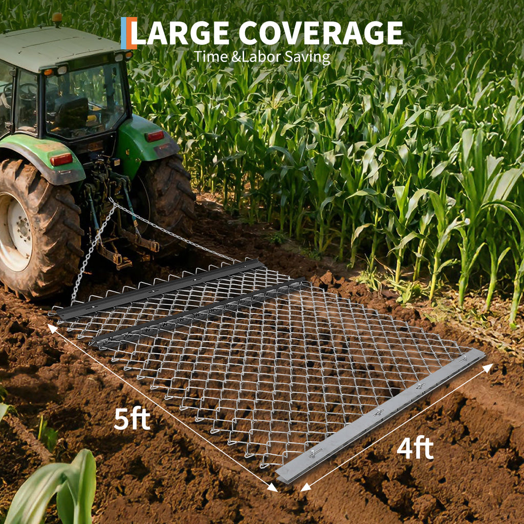 Garvee Drag Harrow, 4 ft x 5 ft ATV Chain Harrow, Suitable for ATV UTV Tractor,Durable Harrow Rake for Landscape Leveling ,Soil Preparation, Seeding, Smoothing Landscapes, and Yard Gravel Driveway Maintenanc