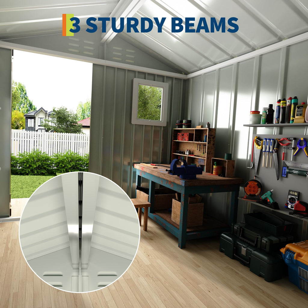 Garvee Outdoor Storage Shed, 6' × 4' Galvanized Steel Tool Shed with Window, Lockable Door, Air Vents, 27.95 Sq. Ft., 55–63 MPH Wind Rating, Brown