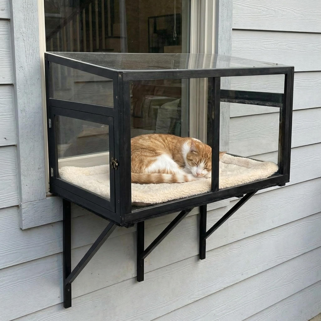 Garvee Cat Window Box Enclosure, Weatherproof Catio Windows Enclosure for Sunbathing, Birdwatching & Napping, Large Cats Window Perch for Sunbathing & Birdwatching
