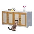 Garvee 47'' Cat Litter Box Enclosure for 2 Litter Boxes with 4 Sisal Doors, Hidden Litterbox Enclosure with Double Room, Wooden Sideboard TV Stand White
