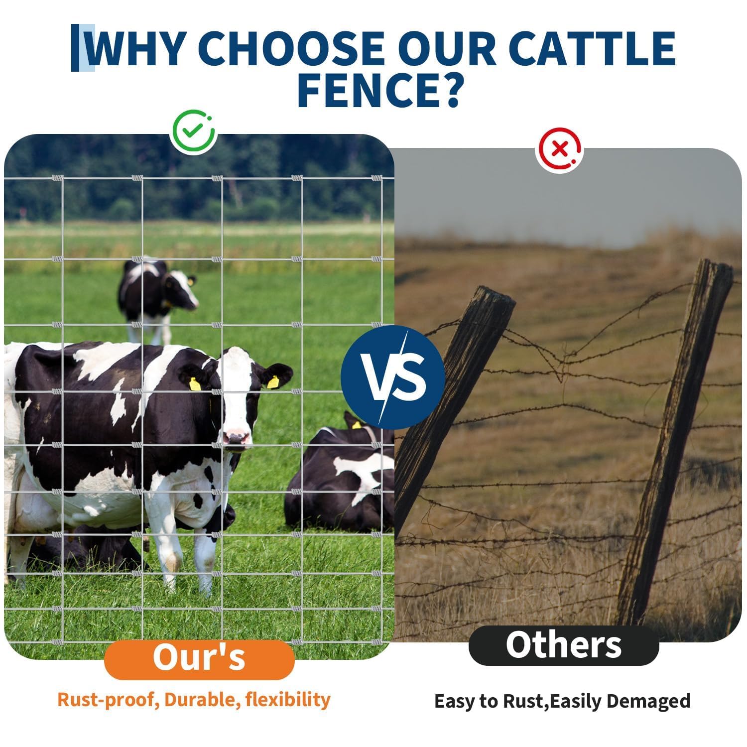 Garvee 5' × 328' Livestock Fence Roll, 12 Gauge Galvanized Woven Wire with Hinge Knot for Pasture