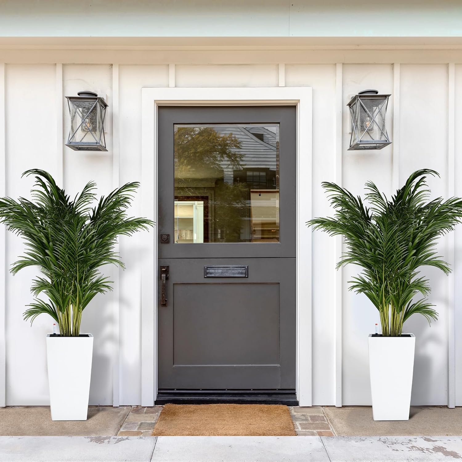 Garvee Self-Watering Tall Planters, Set of 4, 16 in White Plastic Flower Pots with Water Level Gauge, Inner Bucket & Drainage for Indoor Outdoor Patio, Porch and Balcony