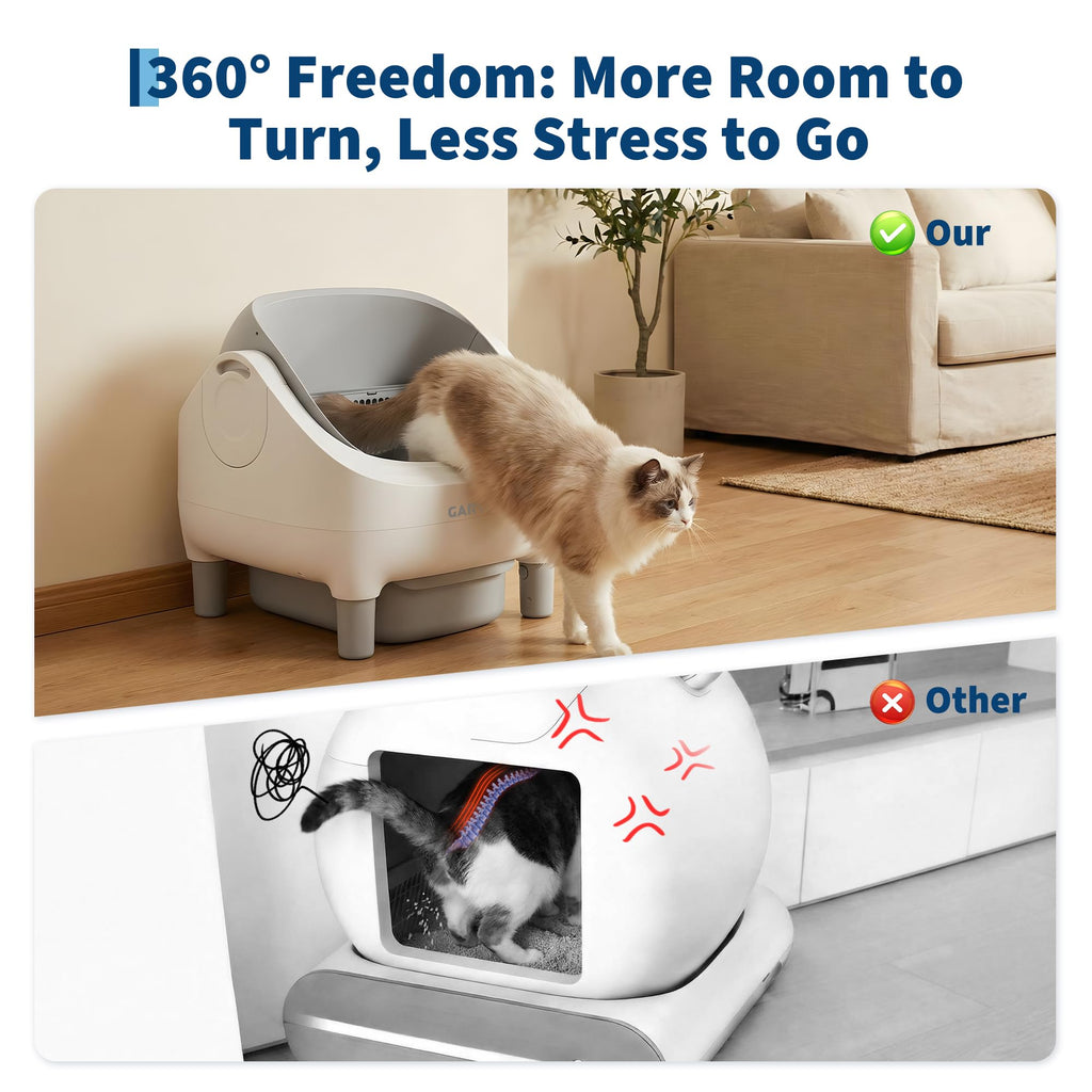 Garvee Self-Cleaning Cat Litter Box with App Control, Automatic Litter Box with Odor-Free 10.5L Bin, Whisper-Quiet, 7-Layer Safety, Open-Top Design for Large & Multiple Cats, Gray