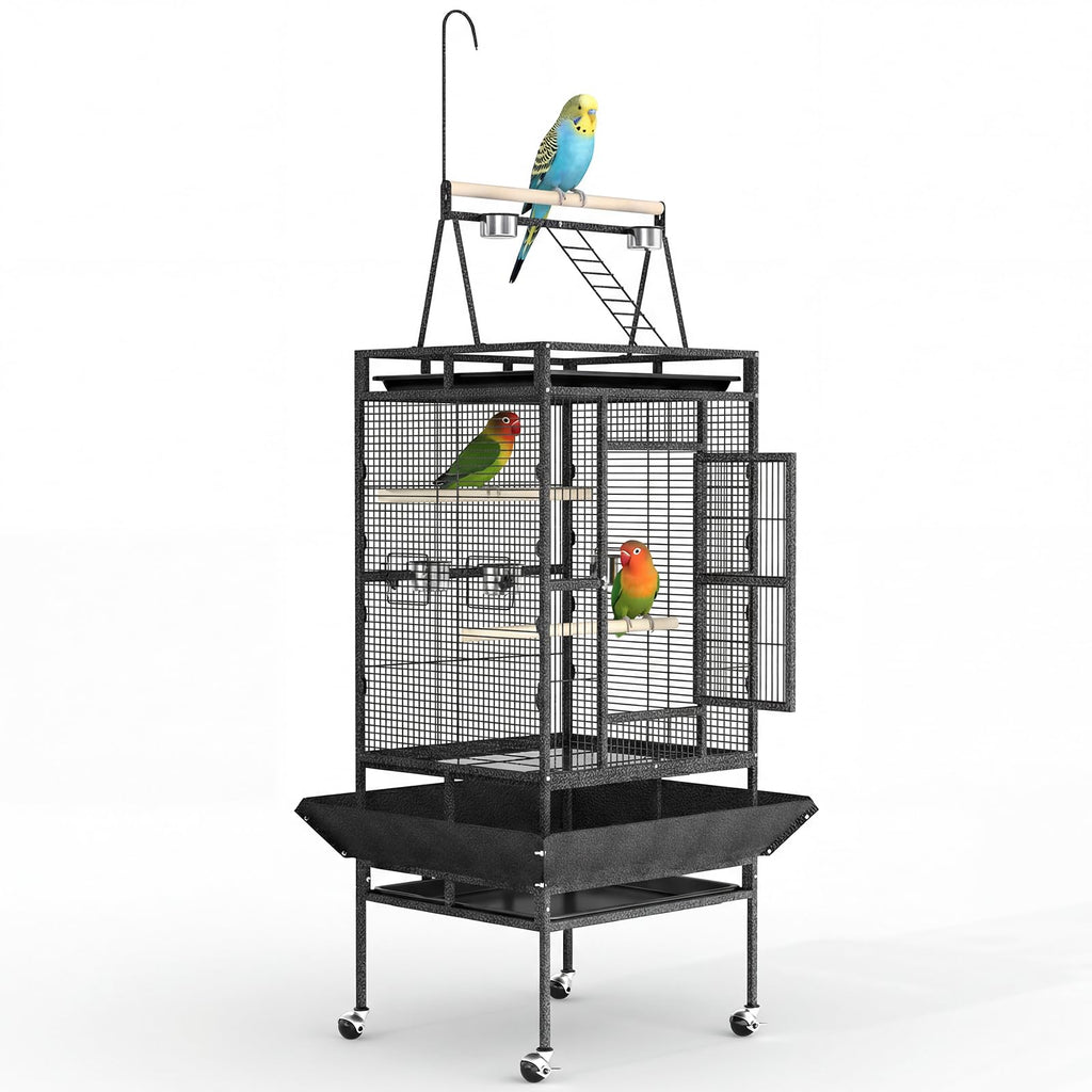 Garvee Extra Large 82" Parrot Cage with Play Top & Rolling Stand, Heavy Duty Wrought Iron Aviary – Spacious, Secure, Easy to Clean – Removable Tray & Rope Perch – Ideal for Parrots, Parakeets