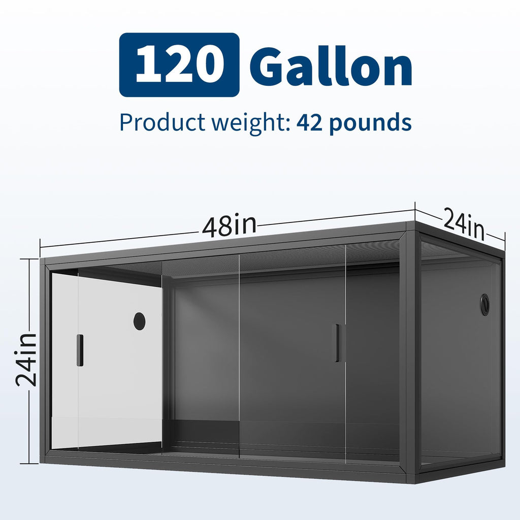Garvee 120 Gallon Reptile Terrarium 48"x24"x24", Large Bearded Dragon Tank with Sliding Glass Doors, Heavy-Duty Screen Top Ventilation, Anti-Escape Enclosure for Lizards & Snakes, Black