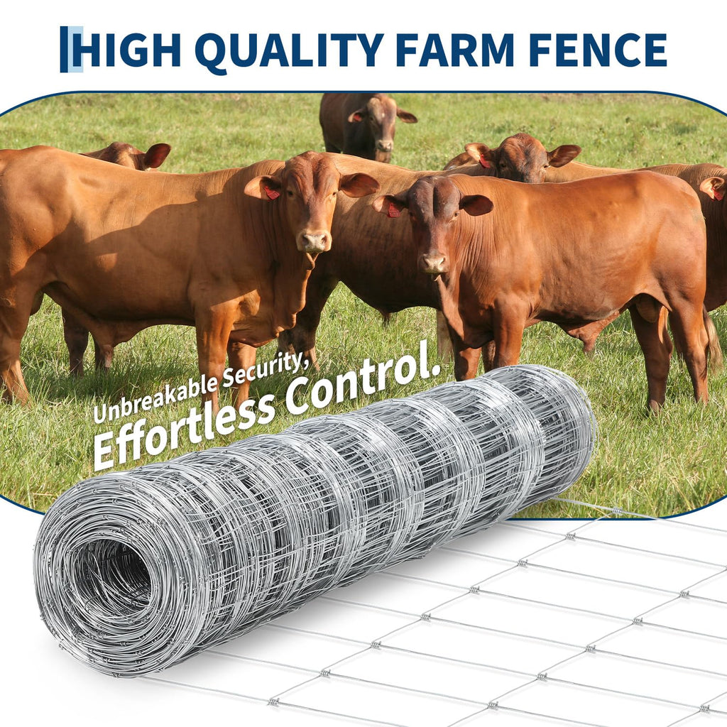 Garvee Farm Fence 4x164 ft, High Strength Galvanized Cattle Fence, Heavy Zinc Coating Wire Fence for Hog, Deer, Goat, Sheep, Weather Resistance, Perfect for Livestock, Animal, Yard, Garden Pr
