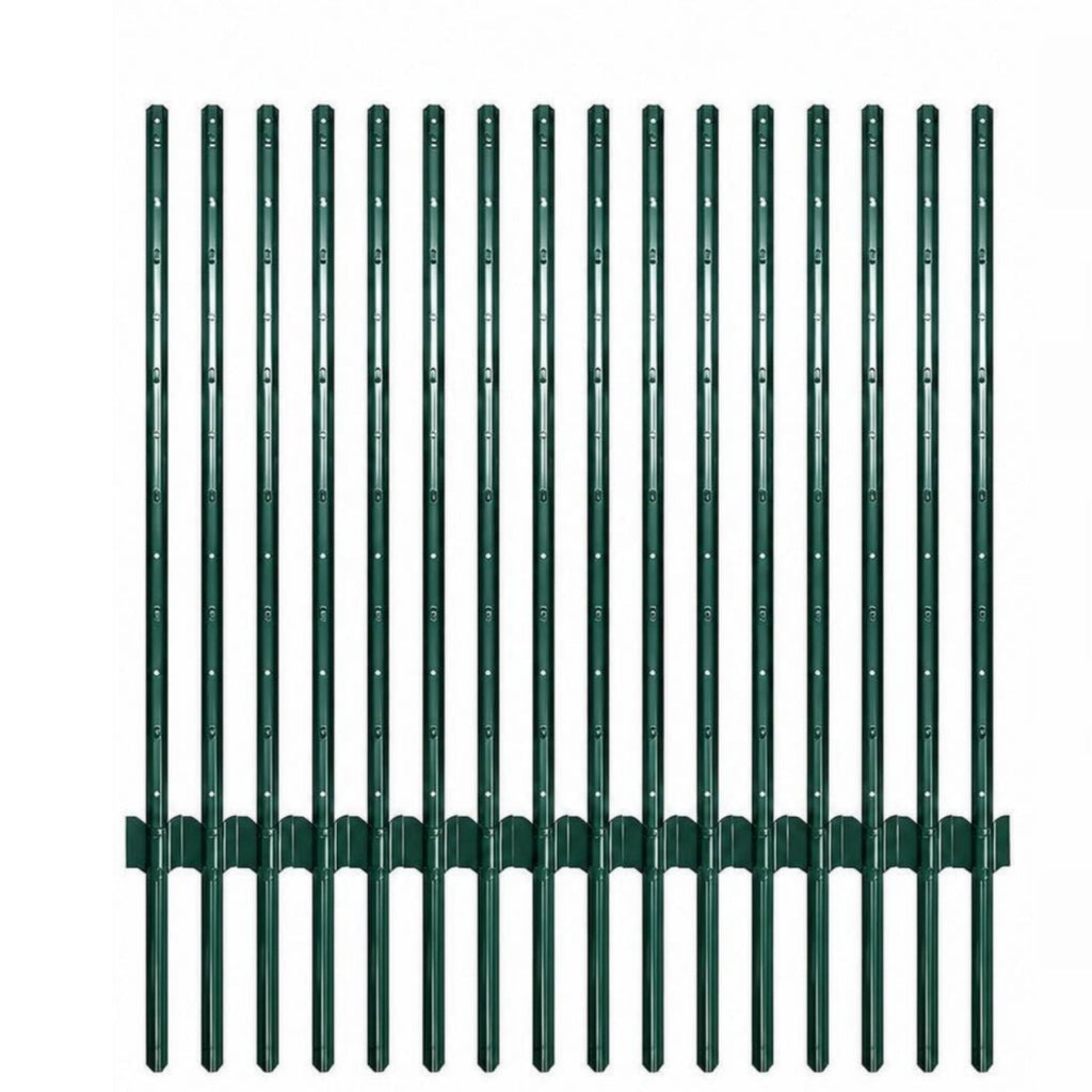 Garvee Heavy Duty 4 FT U-Channel Metal Fence Posts (15-Pack) - No-Dig Steel Garden Stakes with Anchor Plates for Yard Protective Netting and Wire Fencing, Green