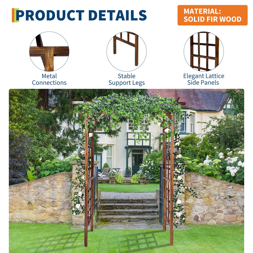 Garvee 85-Inch Wooden Garden Arbor Trellis, Fir Wood Flat-Top Pergola for Climbing Plants, Wedding, Patio, Lawn & Backyard, Dark Brown