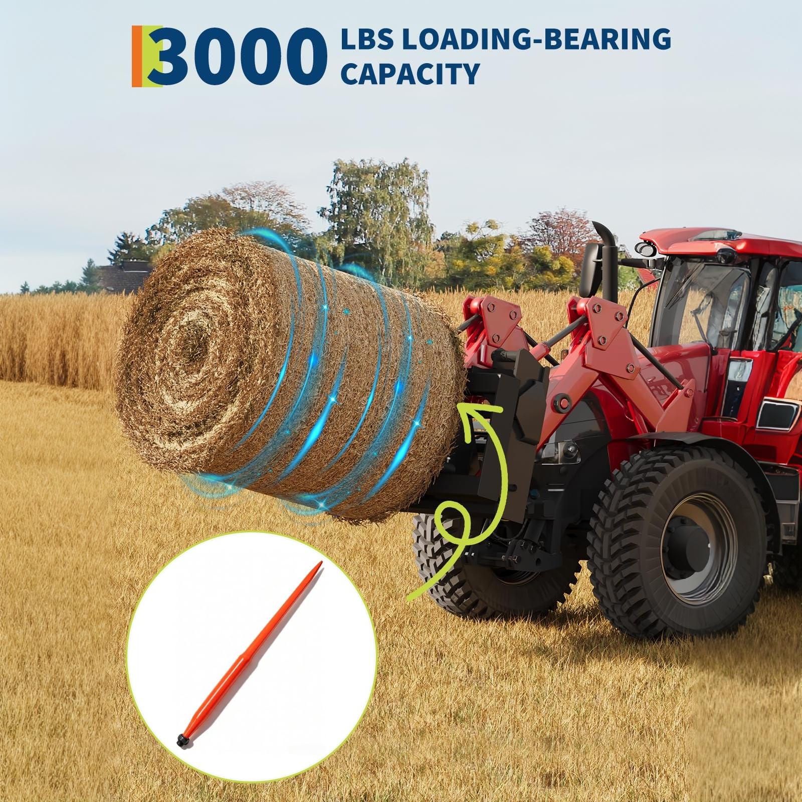 Garvee Efficient Bale Loading – 49" Hay Spear, 3000 lbs Capacity, Quick Attach Square Bale Spike, Heavy Duty Orange Fork with Tapered Tip – Without Sleeve – Orange