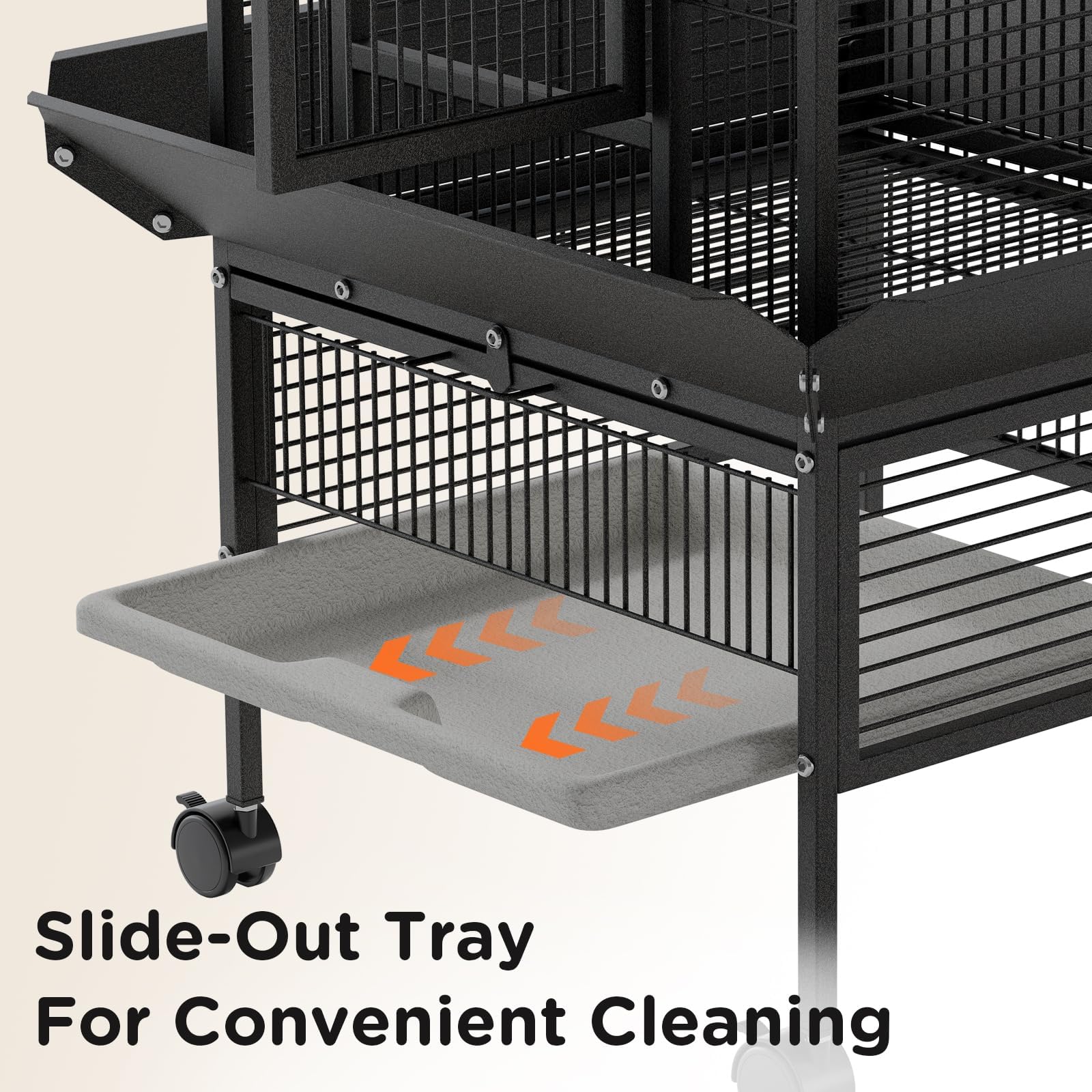 Garvee 60 Inch Wrought Iron Large Bird Flight Cage with Rolling Stand, Play Top & 4 Stainless Steel Bowls, Flight Parrot Cage for African Grey, Cockatiel, Conure, Parakeet, Budgie, Lovebird, Black