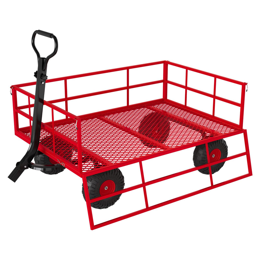 Garvee Steel Garden Cart for Lawn and Farm Use, 1200 lbs Capacity with 13-Inch Tires, Removable Sides and 2-in-1 Handle, Red