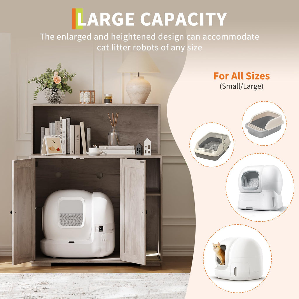 Garvee Dog-Proof Large Cat Litter Box Enclosure with Scratch Pad, Large Automatic Litter Box Furniture for Placing Self-Cleaning Litter Box,Litter Cabinet with Outlet ,Space for Cat Stuffs