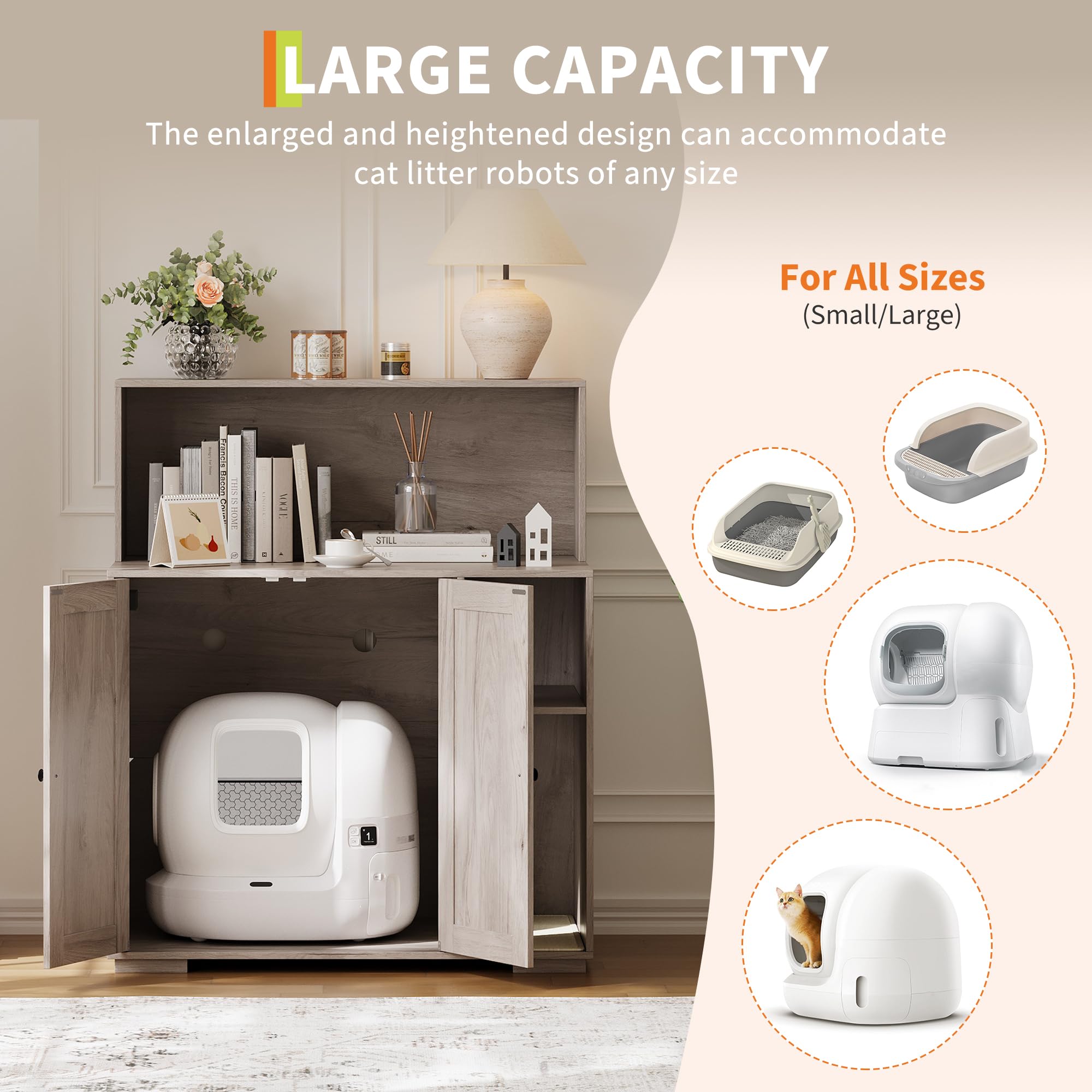 Garvee Dog-Proof Large Cat Litter Box Enclosure with Scratch Pad, Large Automatic Litter Box Furniture for Placing Self-Cleaning Litter Box,Litter Cabinet with Outlet ,Space for Cat Stuffs