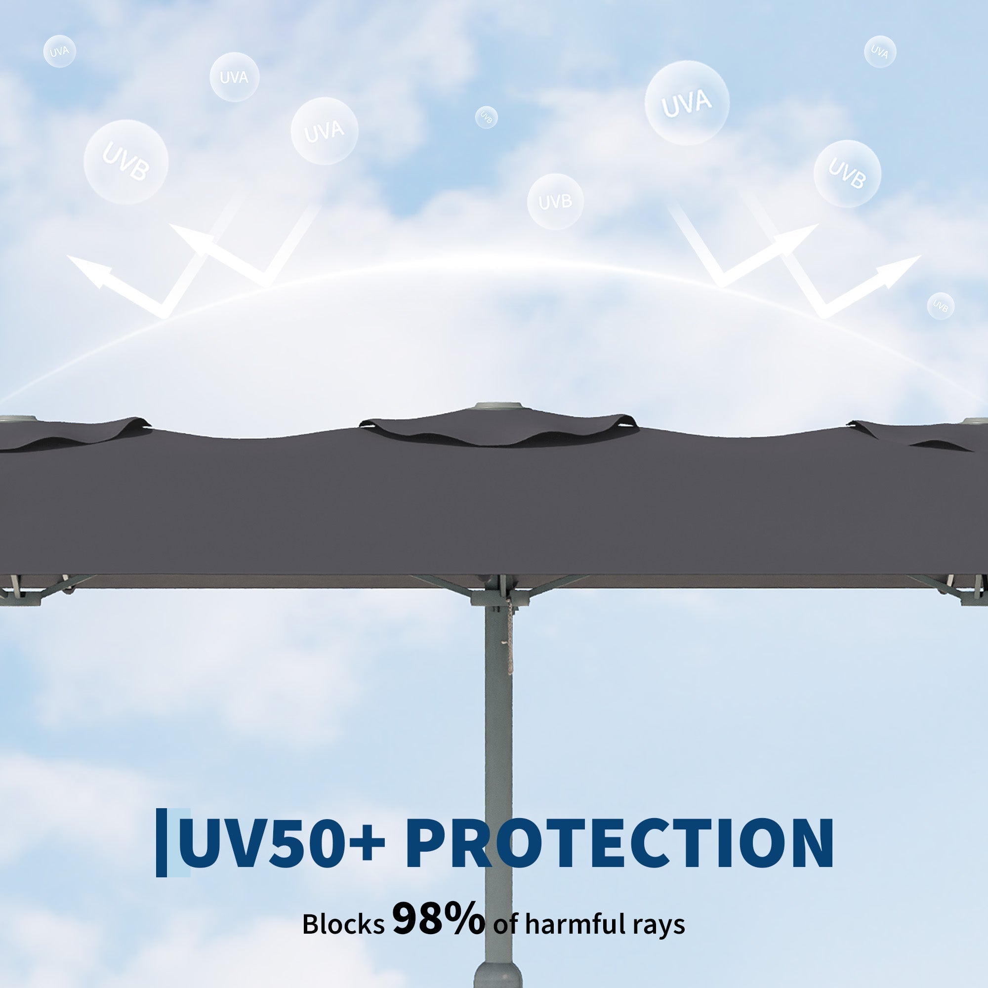 Garvee 9' × 15' Rectangular Patio Umbrella with Base, 98% UV-Blocking Oxford Canopy, 12-Rib Metal Frame, Gray