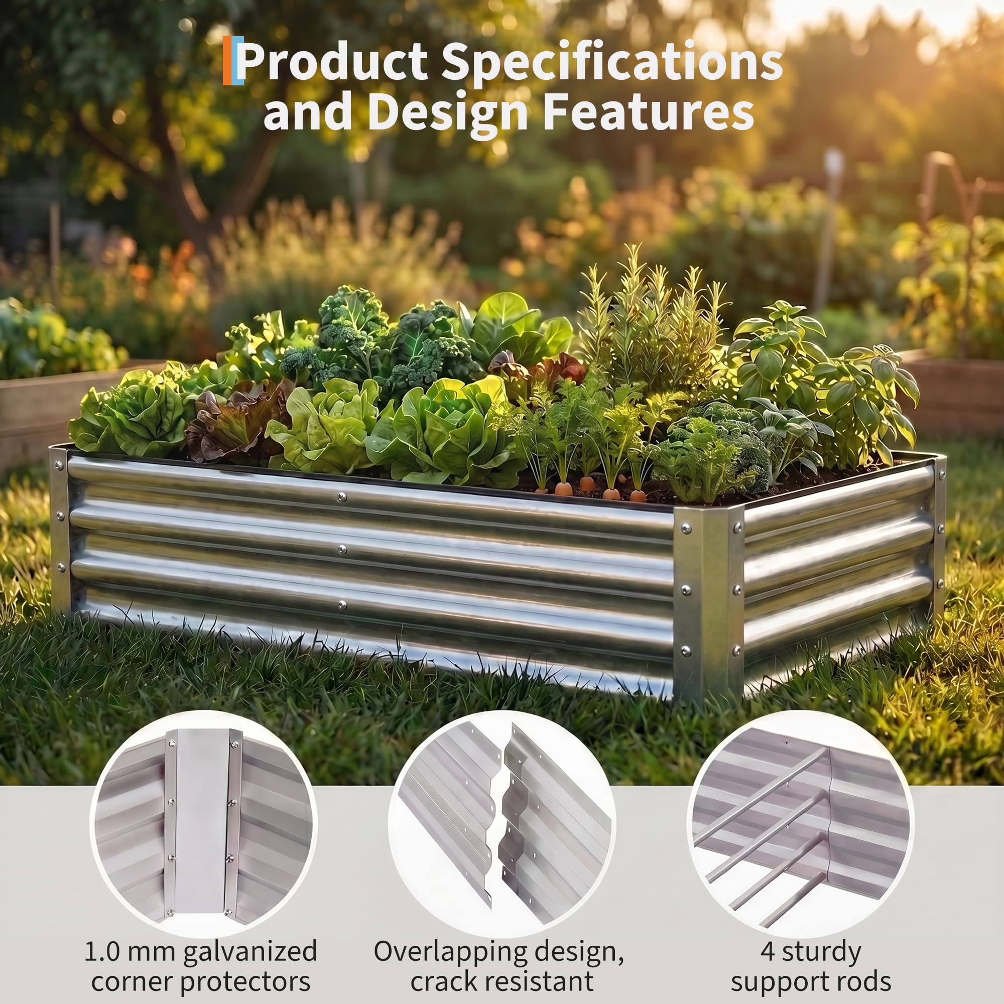 Garvee 2 Pack Tall 4 x 2 Ft Galvanized Steel Raised Garden Bed, Outdoor Above Ground Planter Box for Vegetables and Flowers, Metal Raised Bed for Gardening