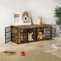 Garvee Double Dog Crate Furniture with Divider – Heavy Duty Wooden Indoor Kennel End Table – 3-in-1 Pet House for Large/Medium Dogs – Metal Doors, Adjustable Feet, Easy Assembly – Tiger Wood